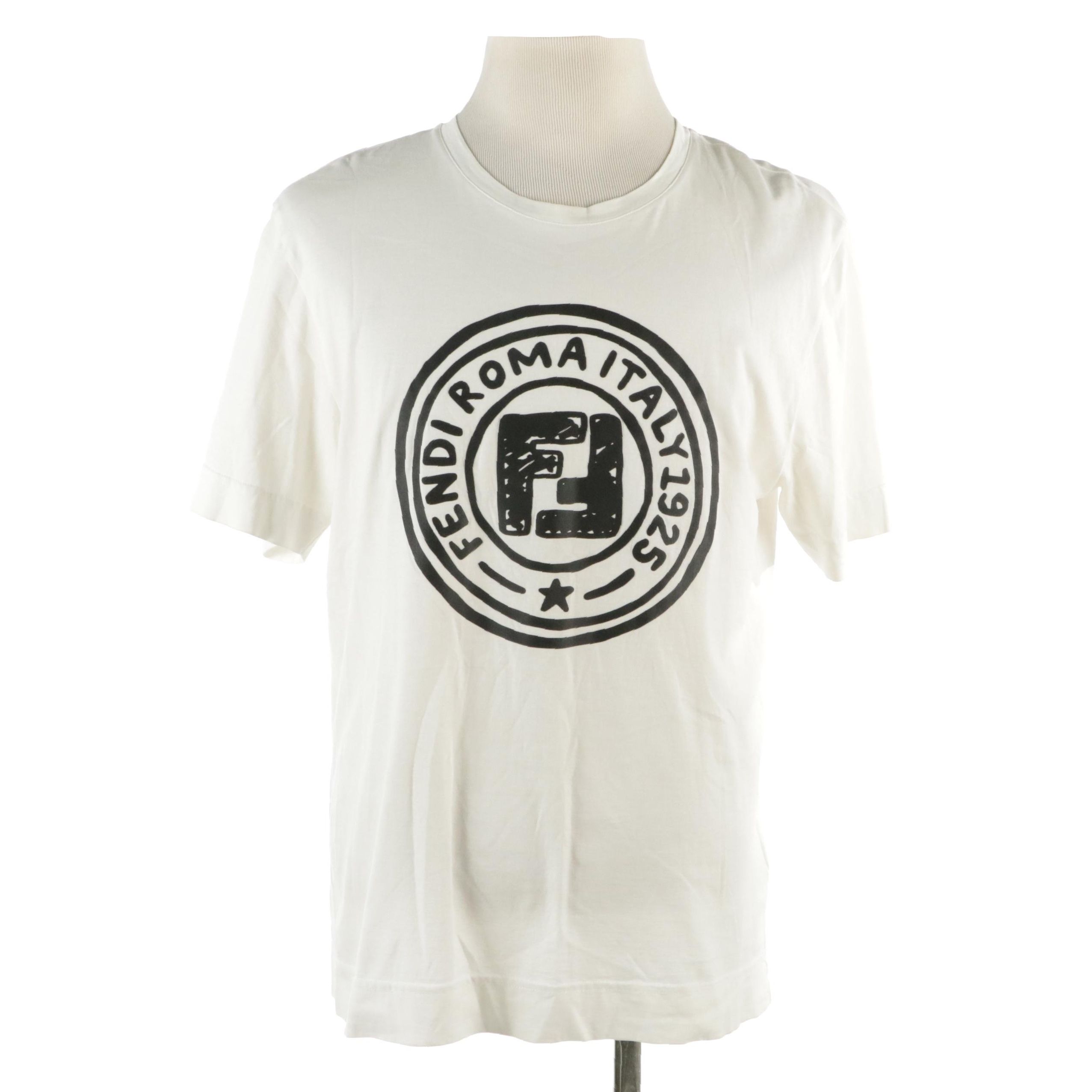 Men's Fendi Logo Print White Cotton T-Shirt