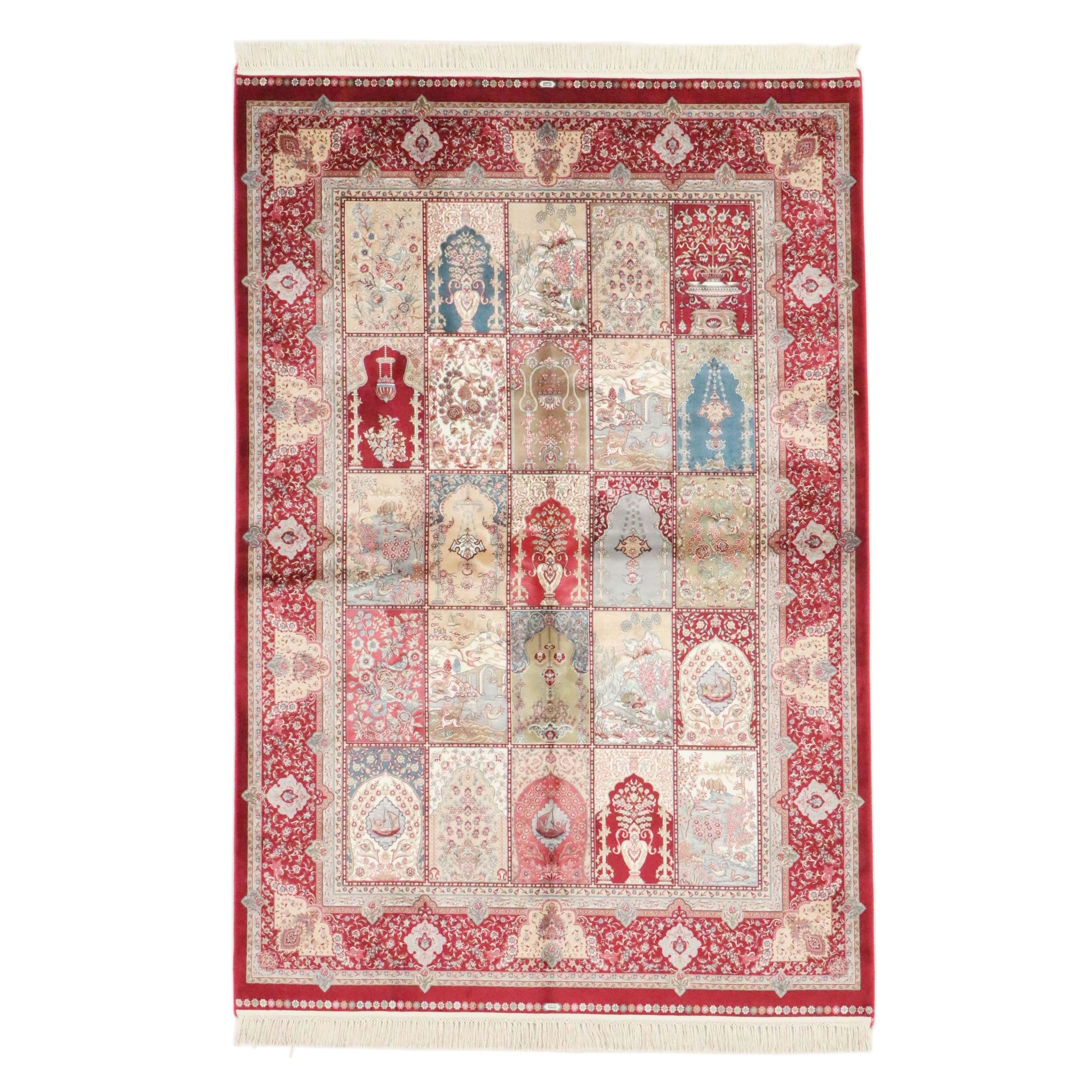 5'1 x 8'1 Hand-Knotted Signed Turkish Ghiordes Silk Area Rug