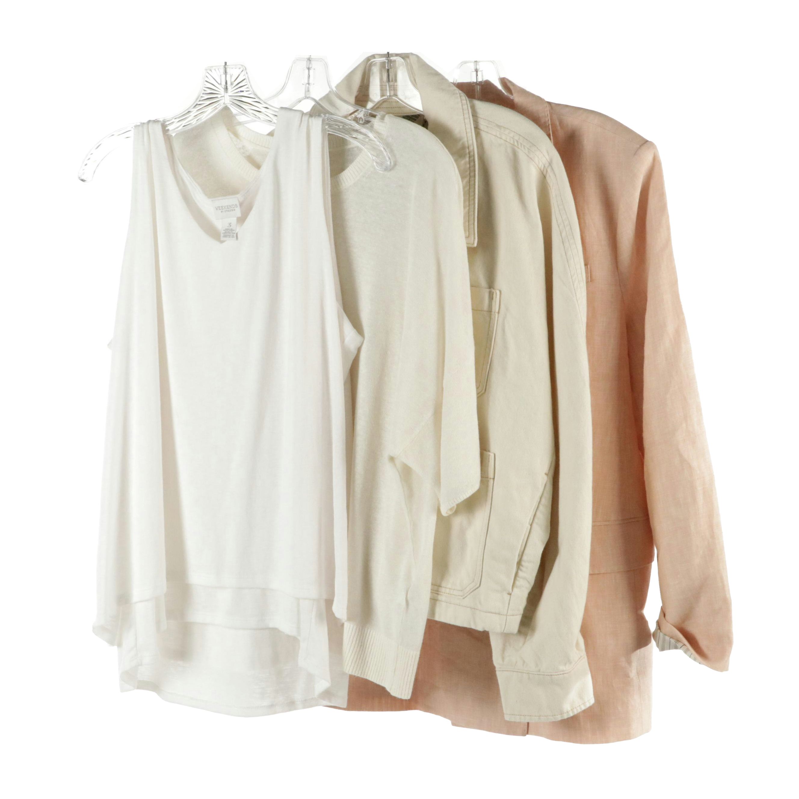 Banana Republic Linen Blazer, Cotton Denim Zip Jacket & Blouse With Chico's Top