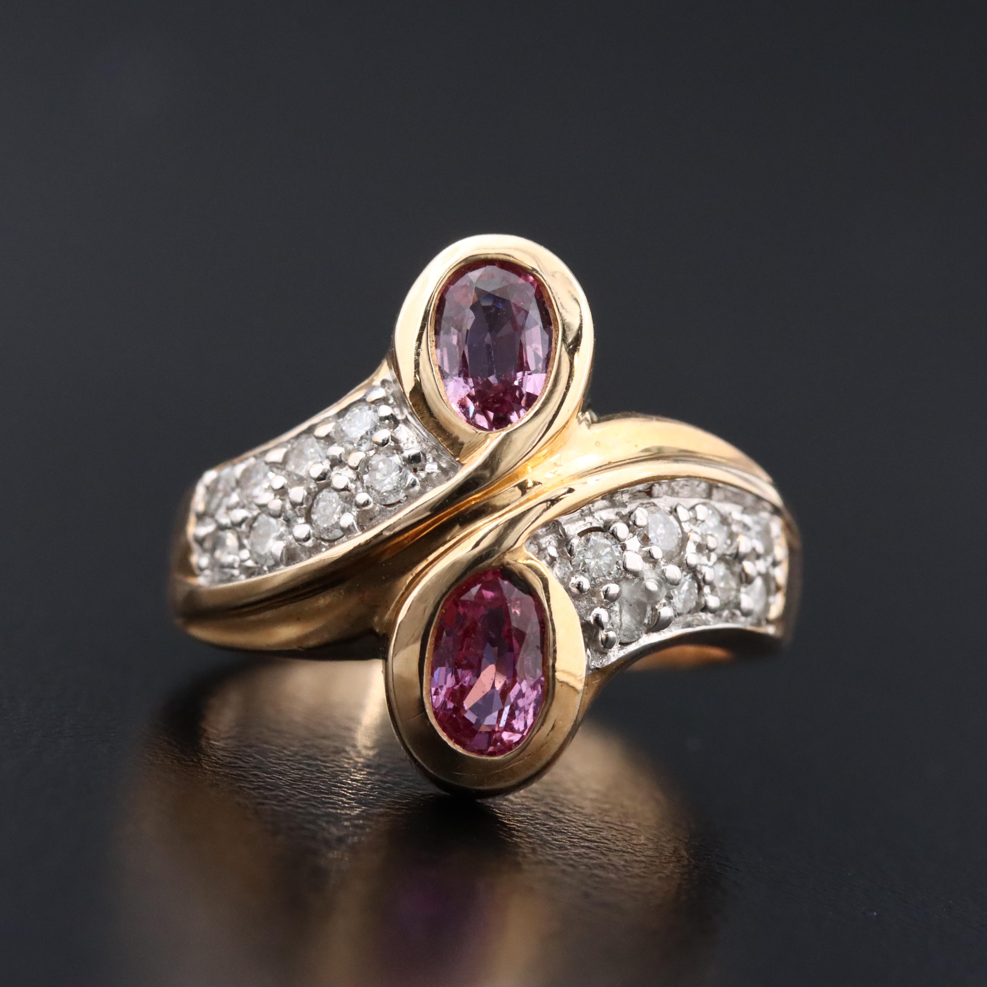 14K Pink Sapphire and Diamond Bypass Ring