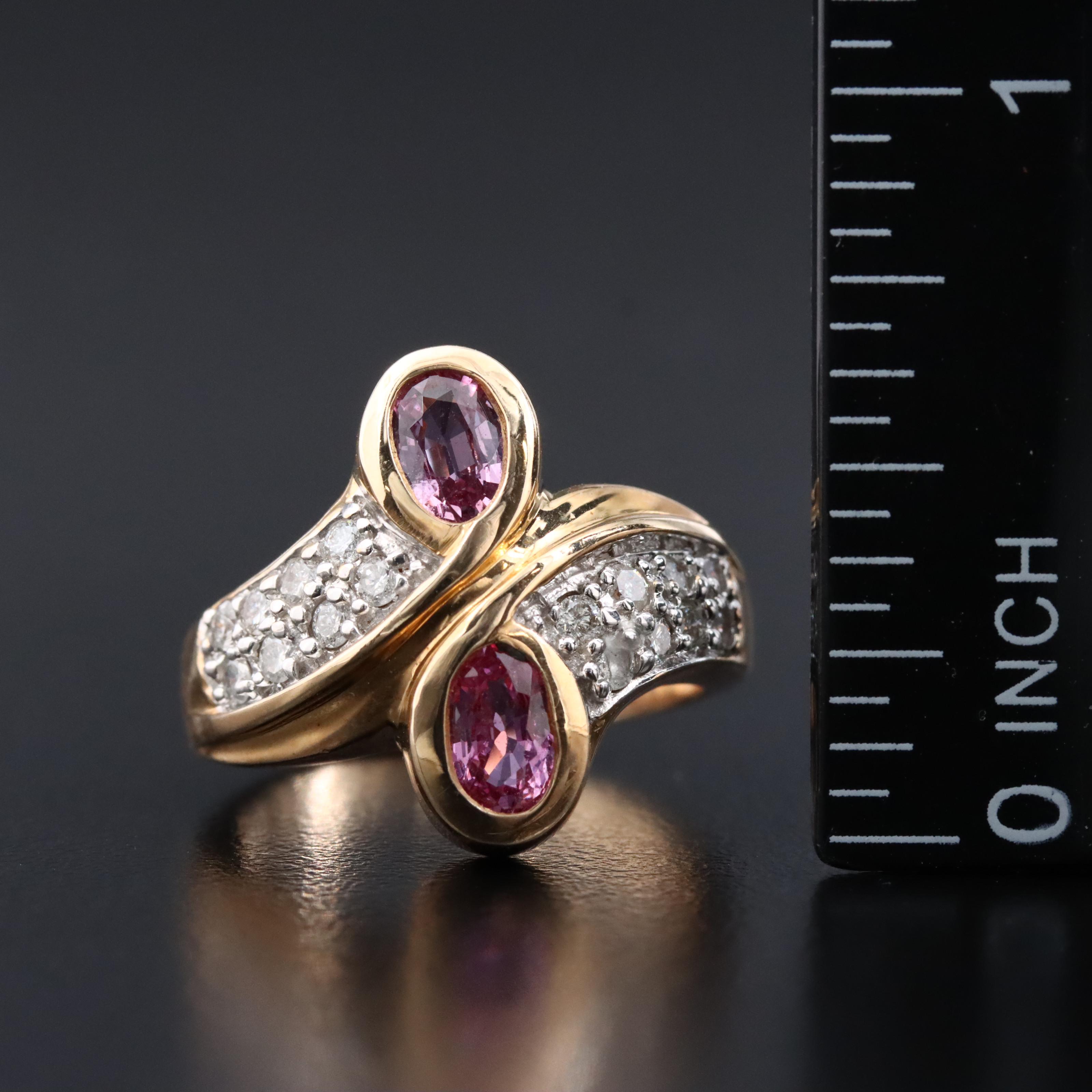 14K Pink Sapphire and Diamond Bypass Ring