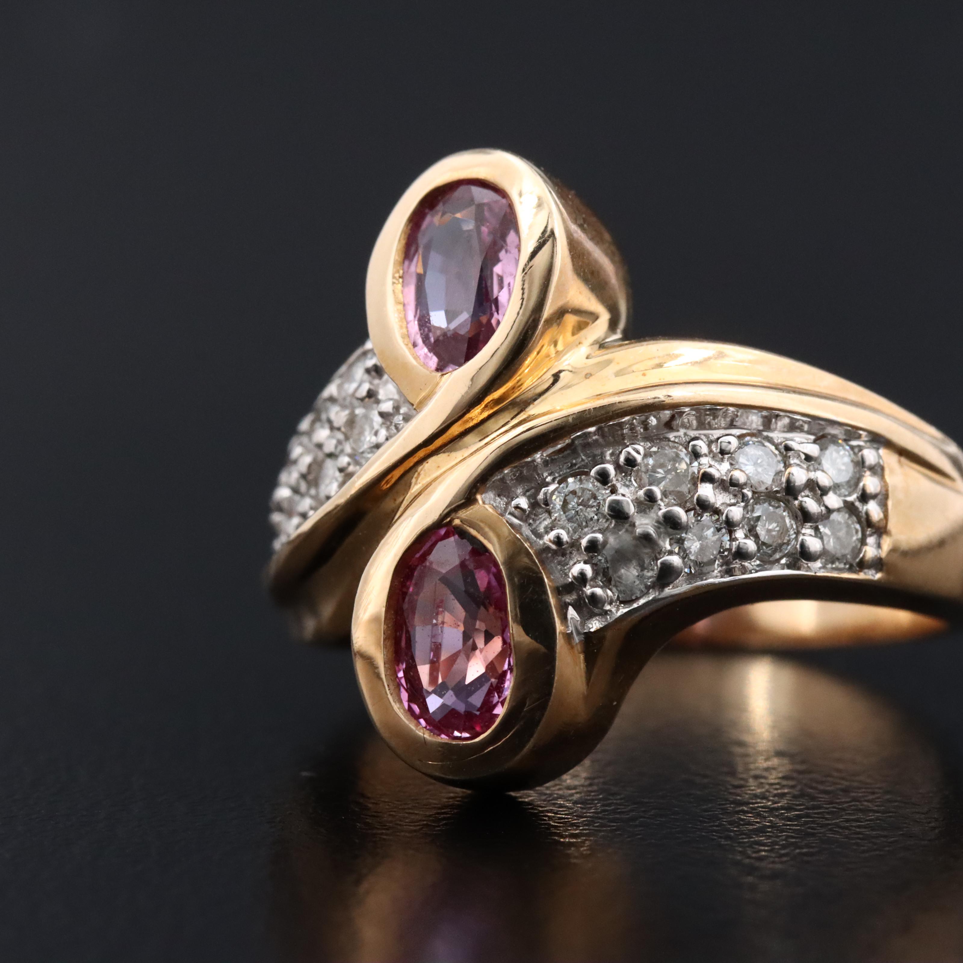14K Pink Sapphire and Diamond Bypass Ring