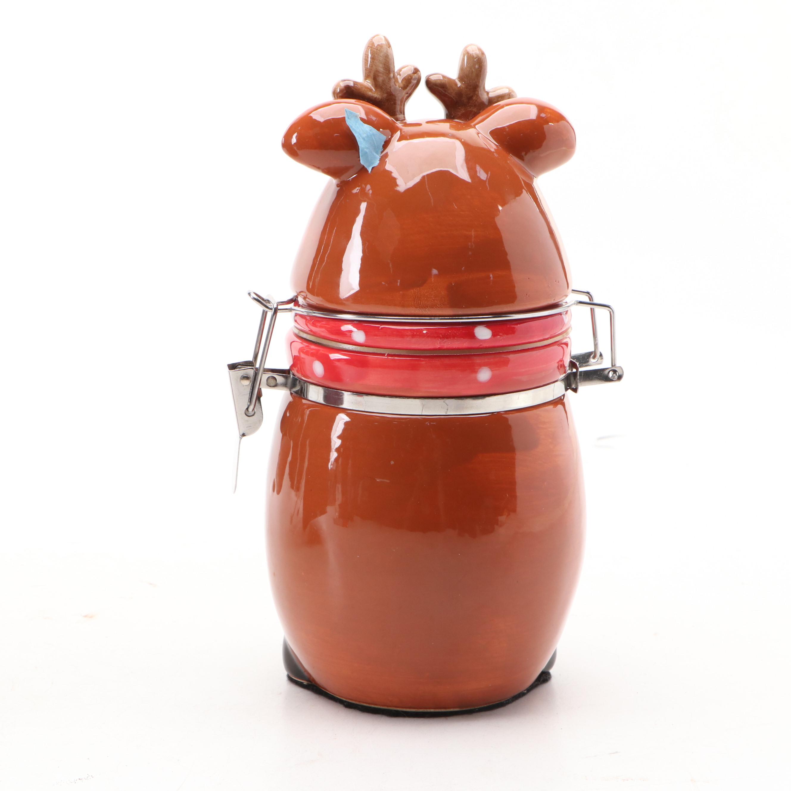 "North Pole Post" Hanging Metal Mailbox and Reindeer Ceramic Canister