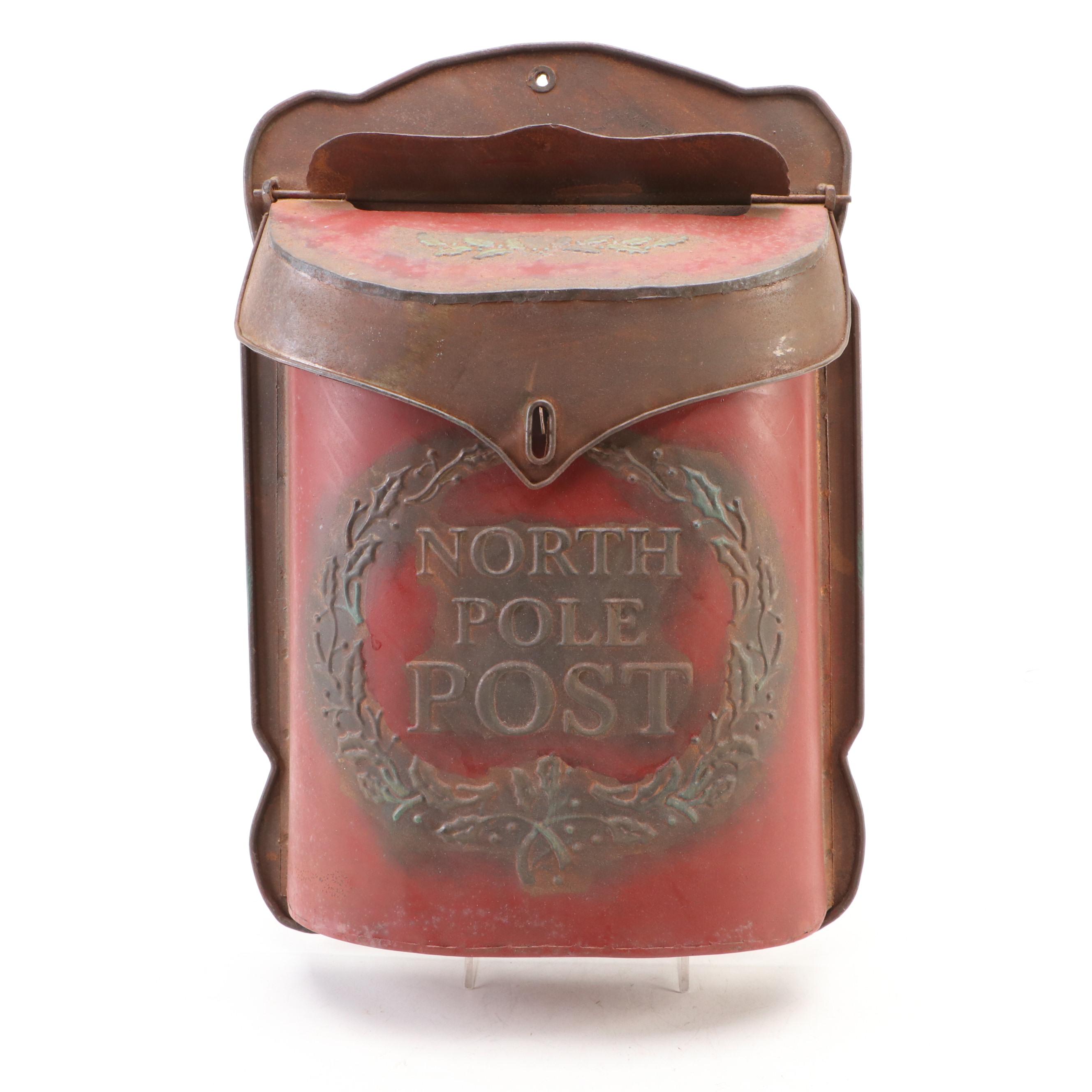 "North Pole Post" Hanging Metal Mailbox and Reindeer Ceramic Canister