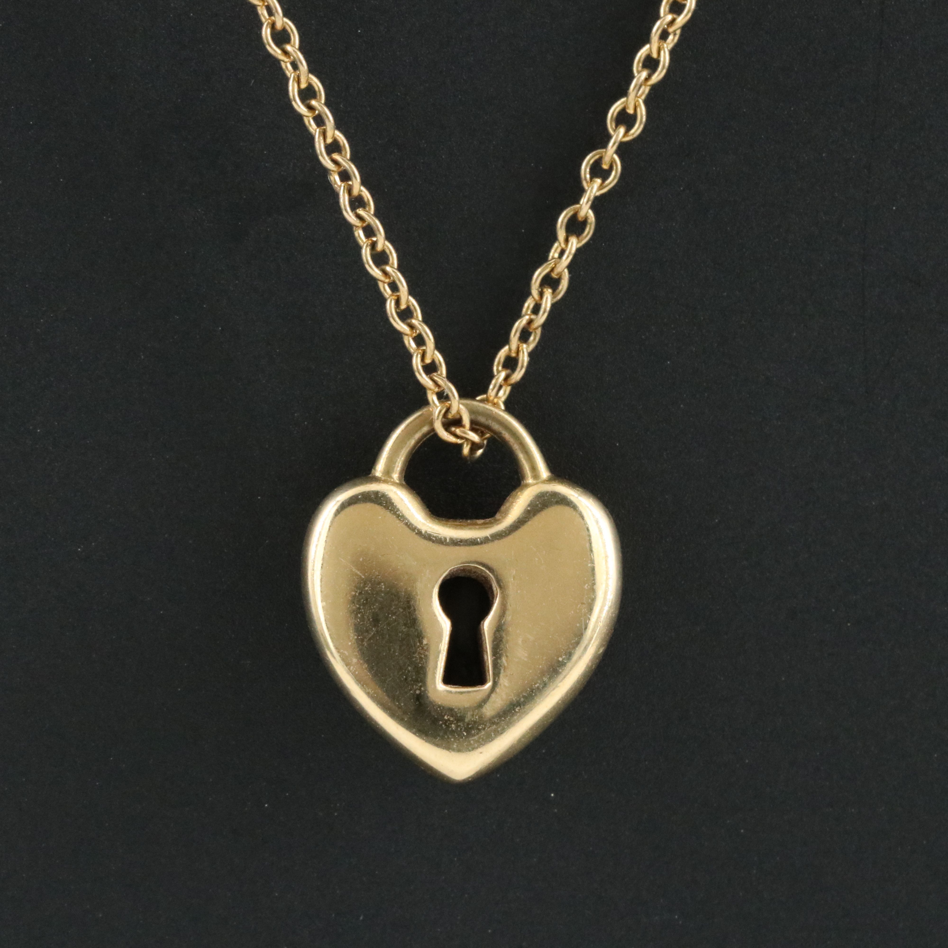 Tiffany & Co. 18K Keyhole Heart Lock Pendant Necklace