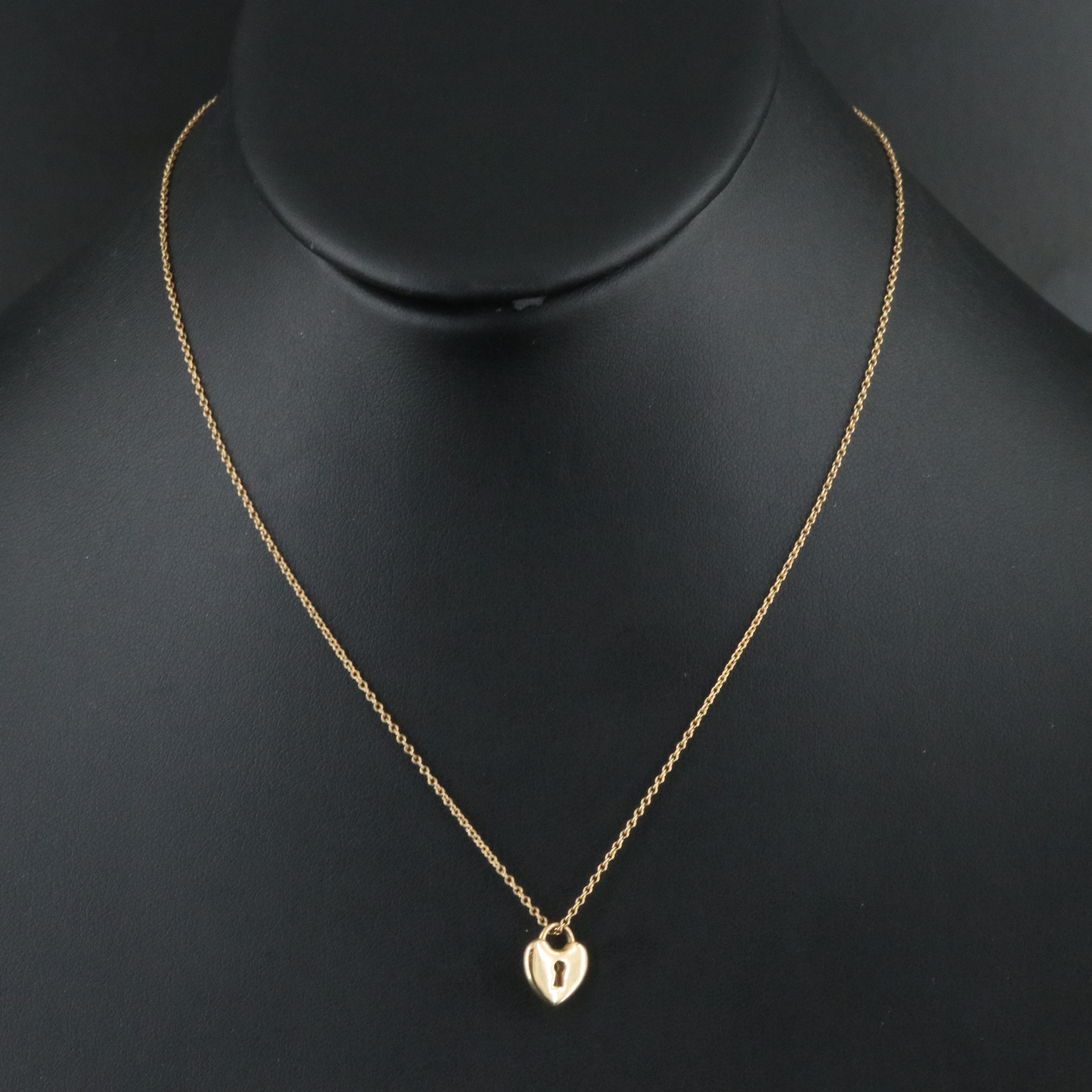 Tiffany & Co. 18K Keyhole Heart Lock Pendant Necklace