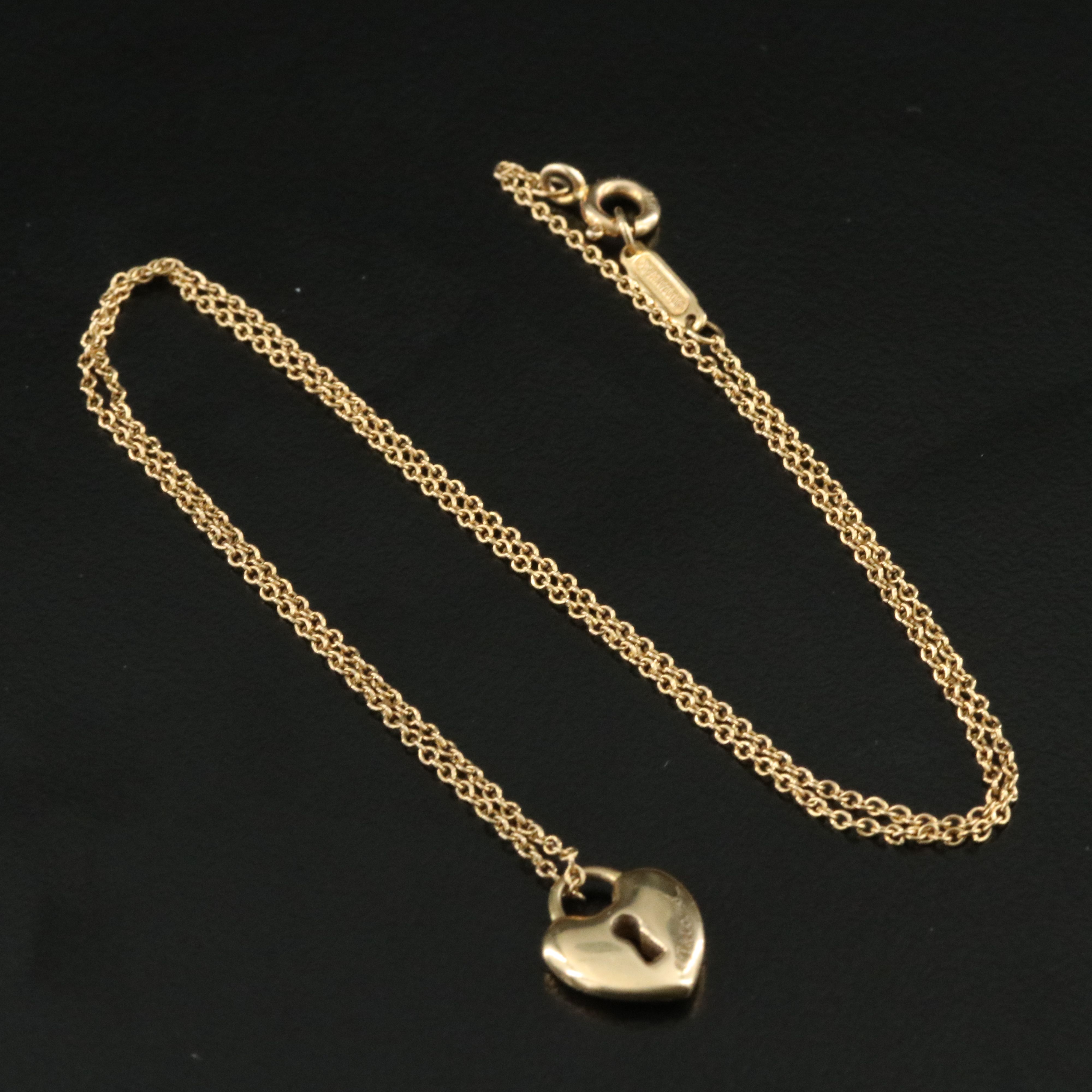 Tiffany & Co. 18K Keyhole Heart Lock Pendant Necklace