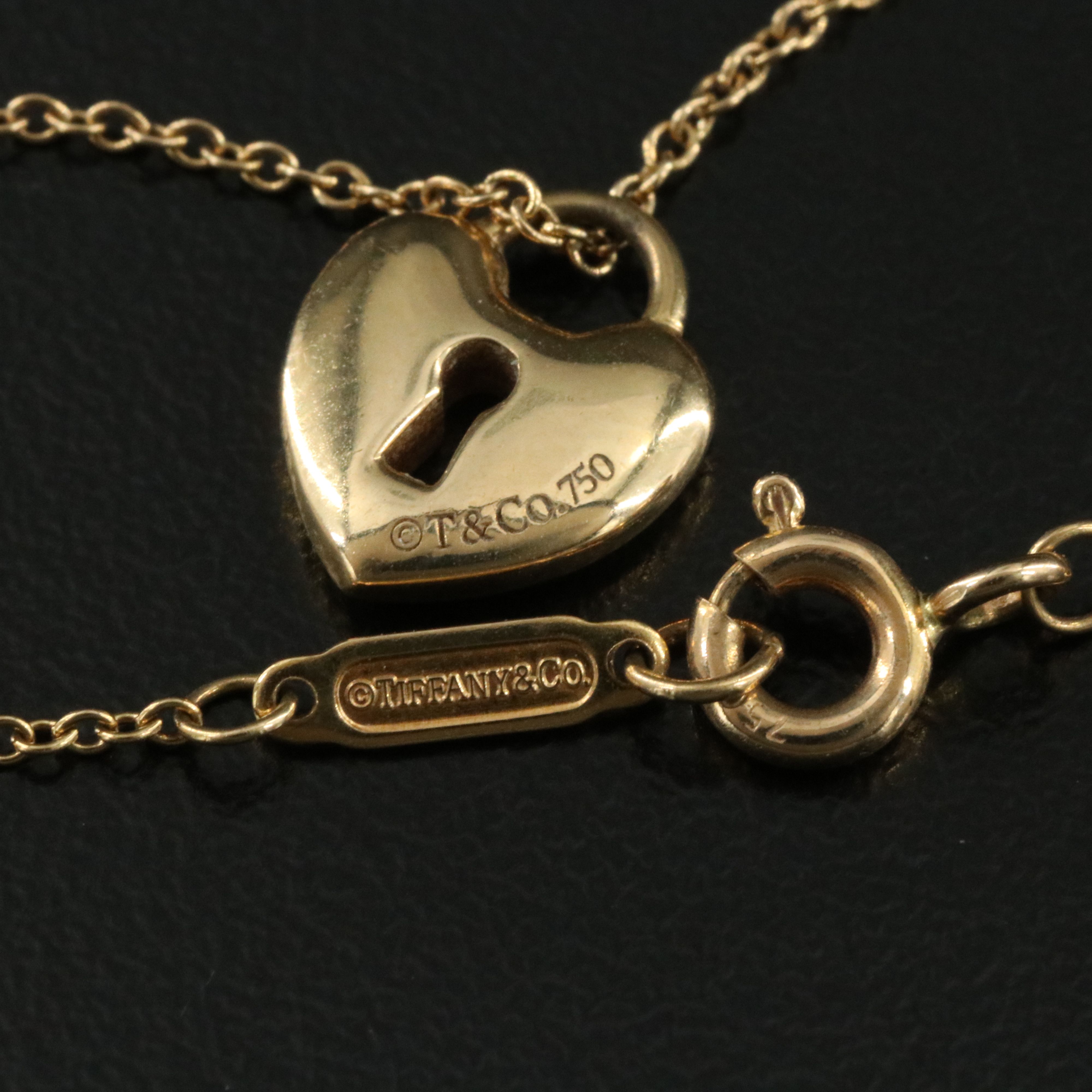 Tiffany & Co. 18K Keyhole Heart Lock Pendant Necklace