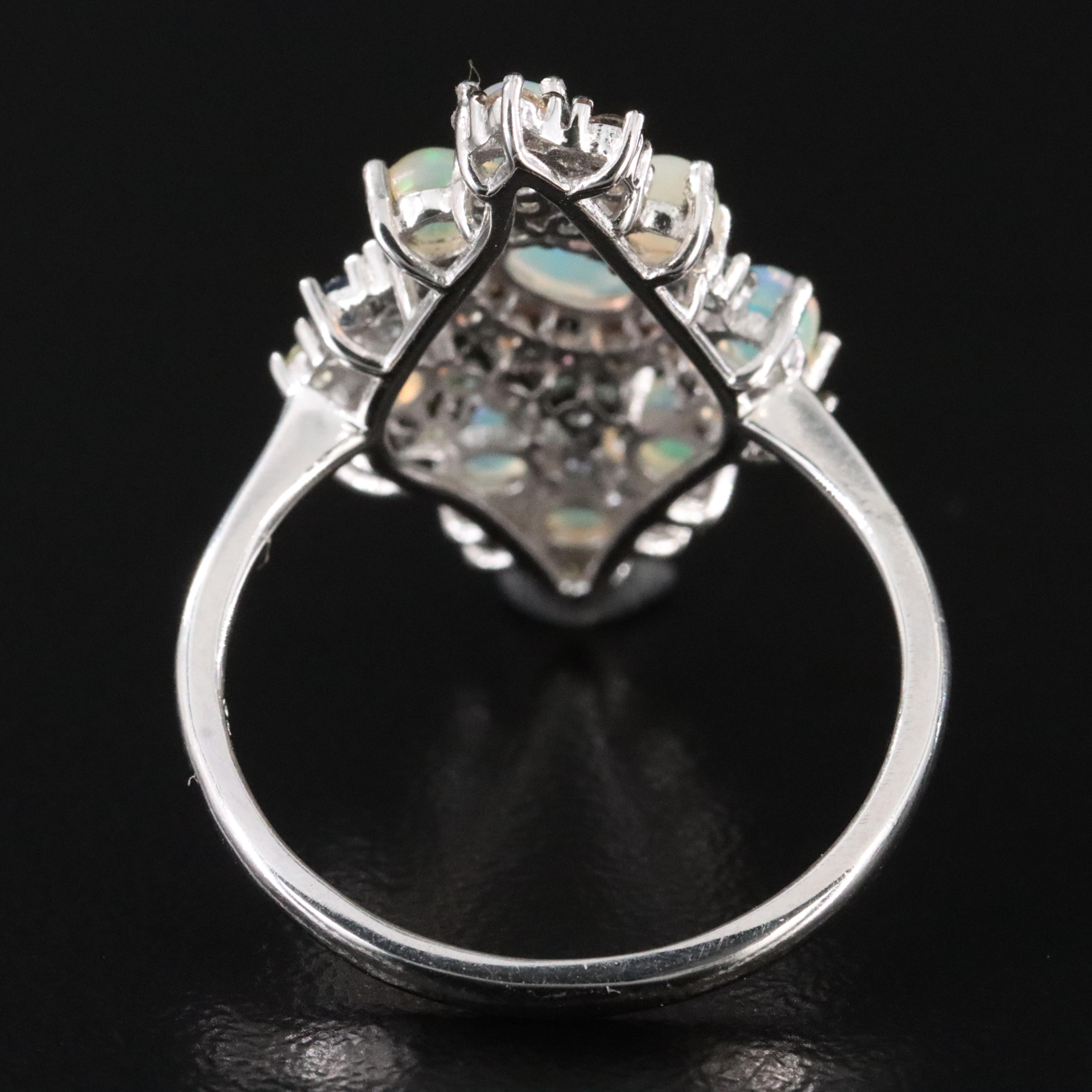 Sterling Opal and Sapphire Navette Ring