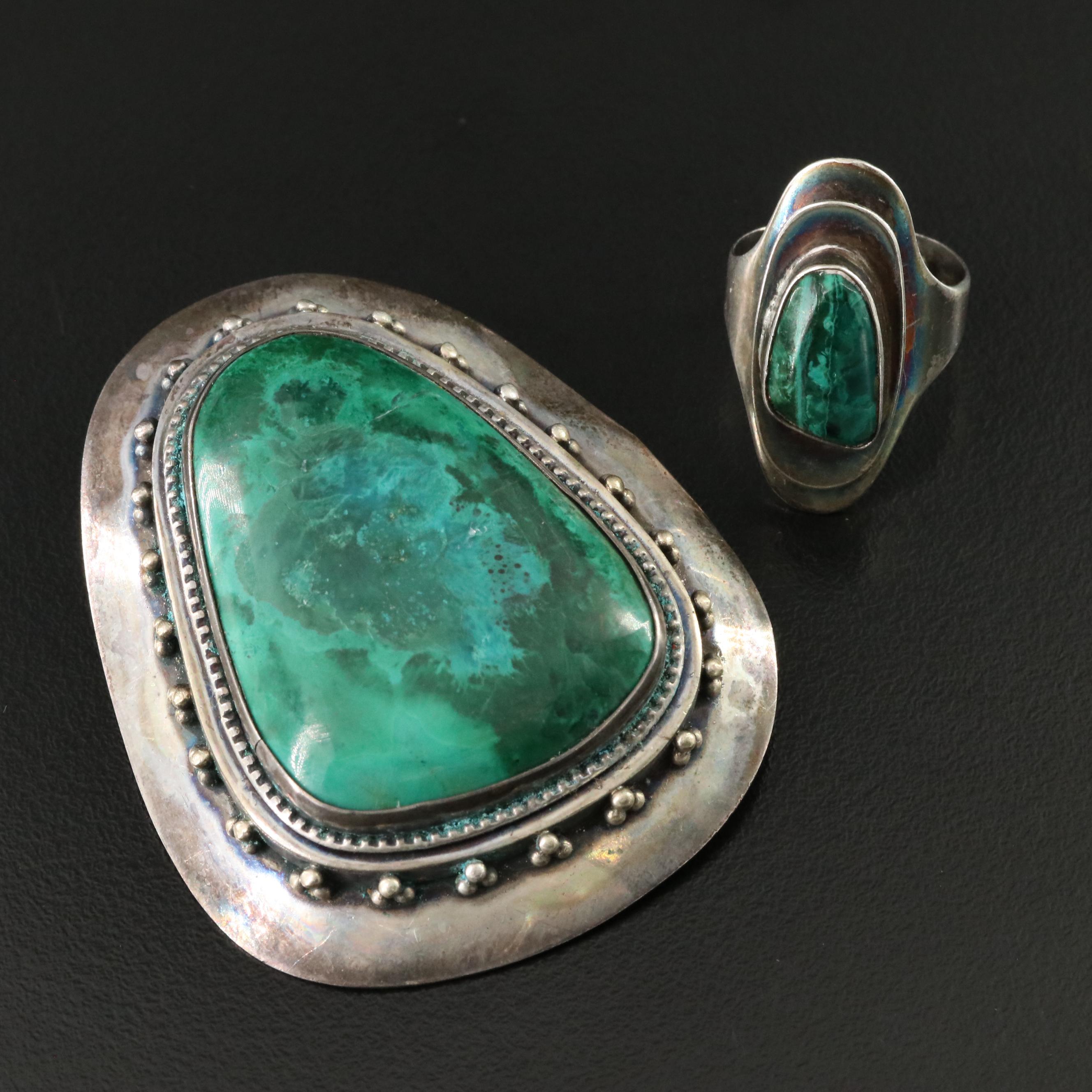 Sterling Eilat Stone Ring and Converter Brooch