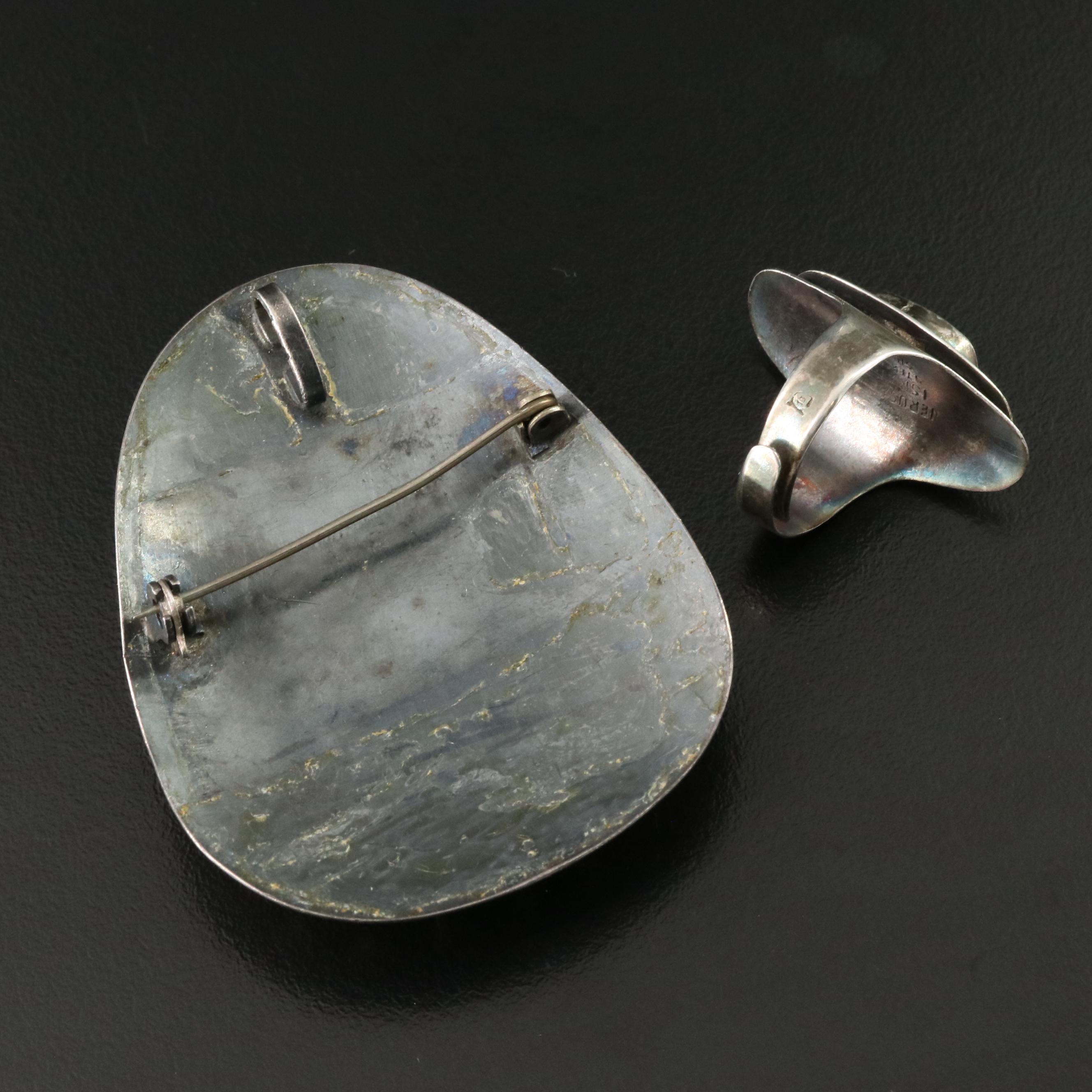 Sterling Eilat Stone Ring and Converter Brooch