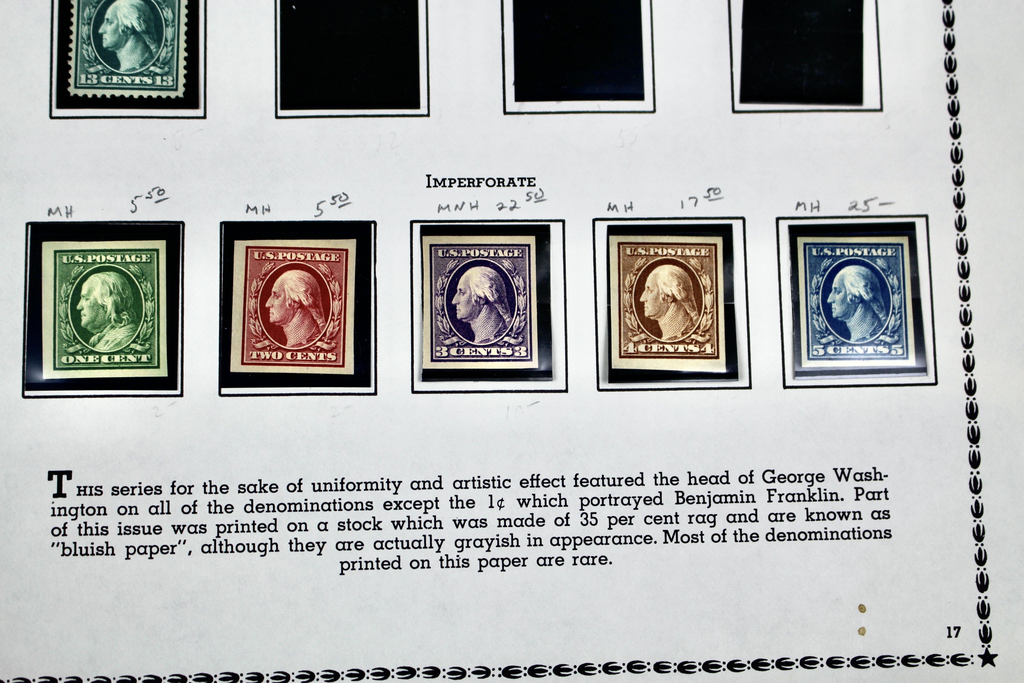 Thirteen Mint and MNH Washington and Franklin Stamp Issues, 1908-09