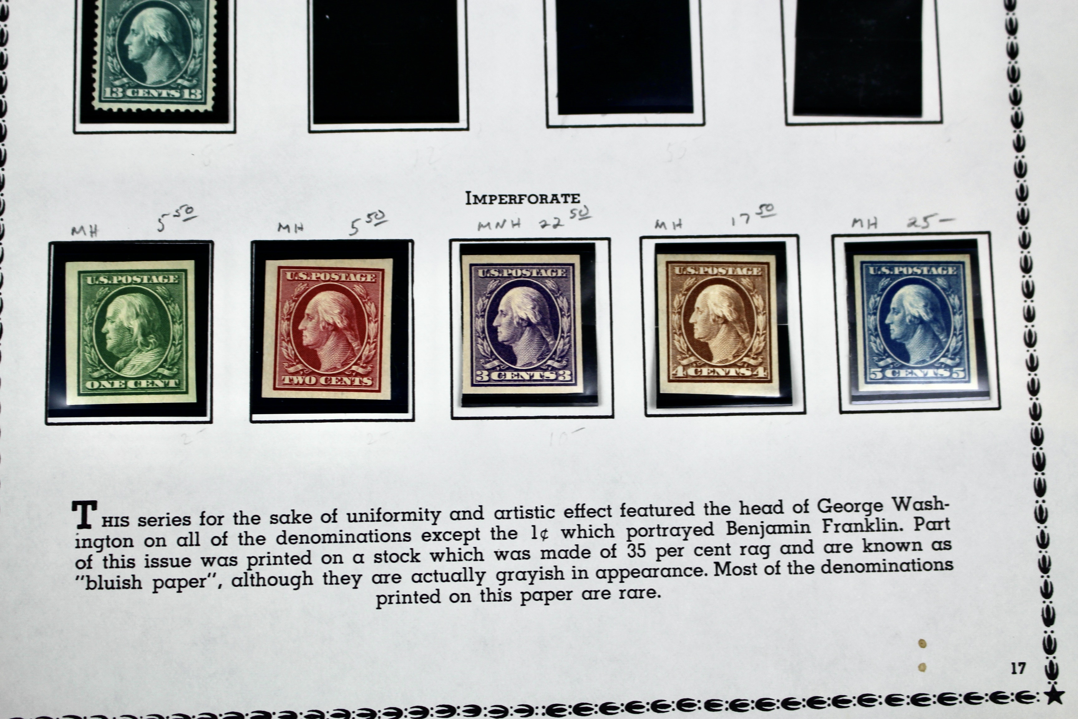 Thirteen Mint and MNH Washington and Franklin Stamp Issues, 1908-09