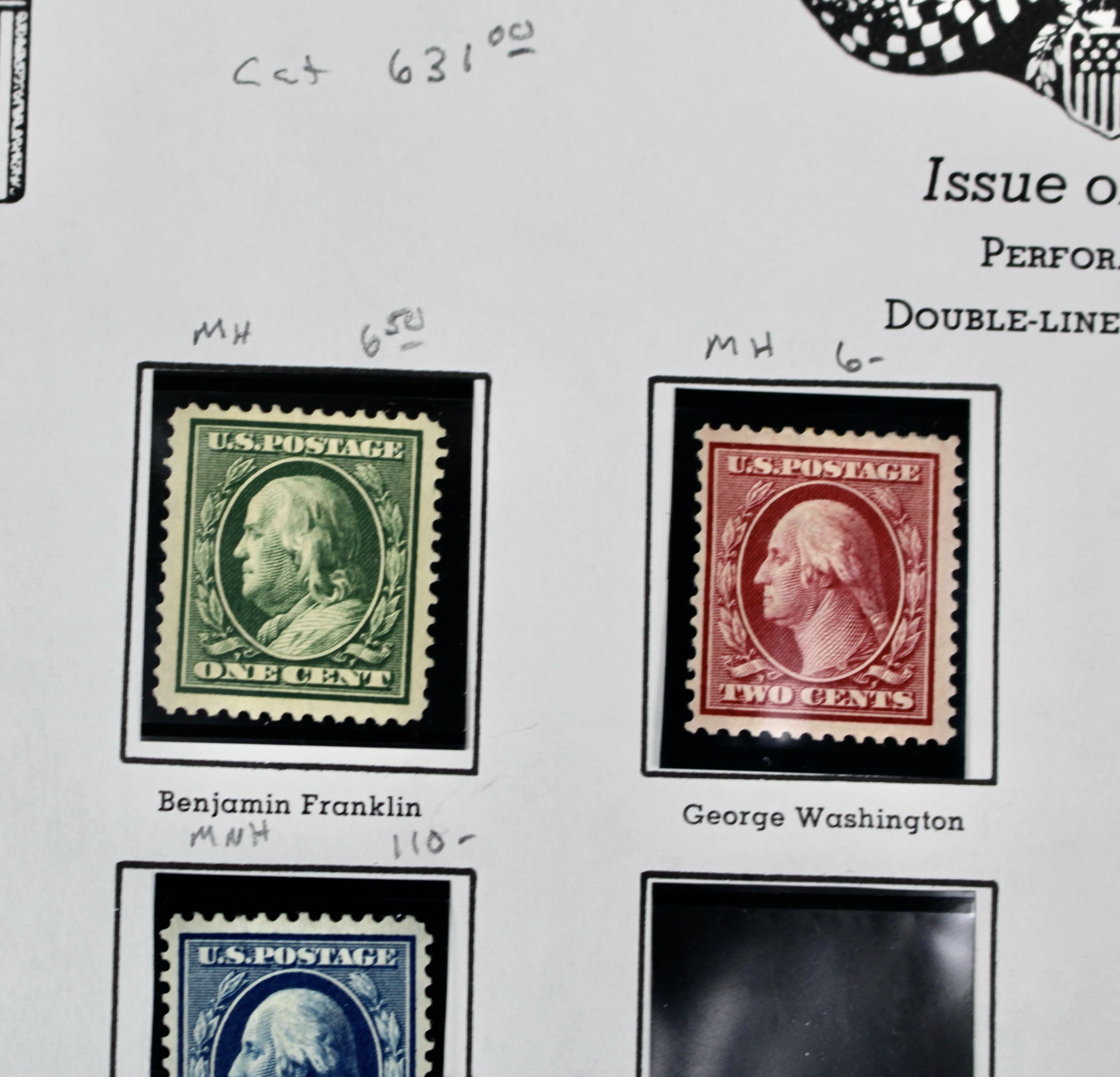 Thirteen Mint and MNH Washington and Franklin Stamp Issues, 1908-09