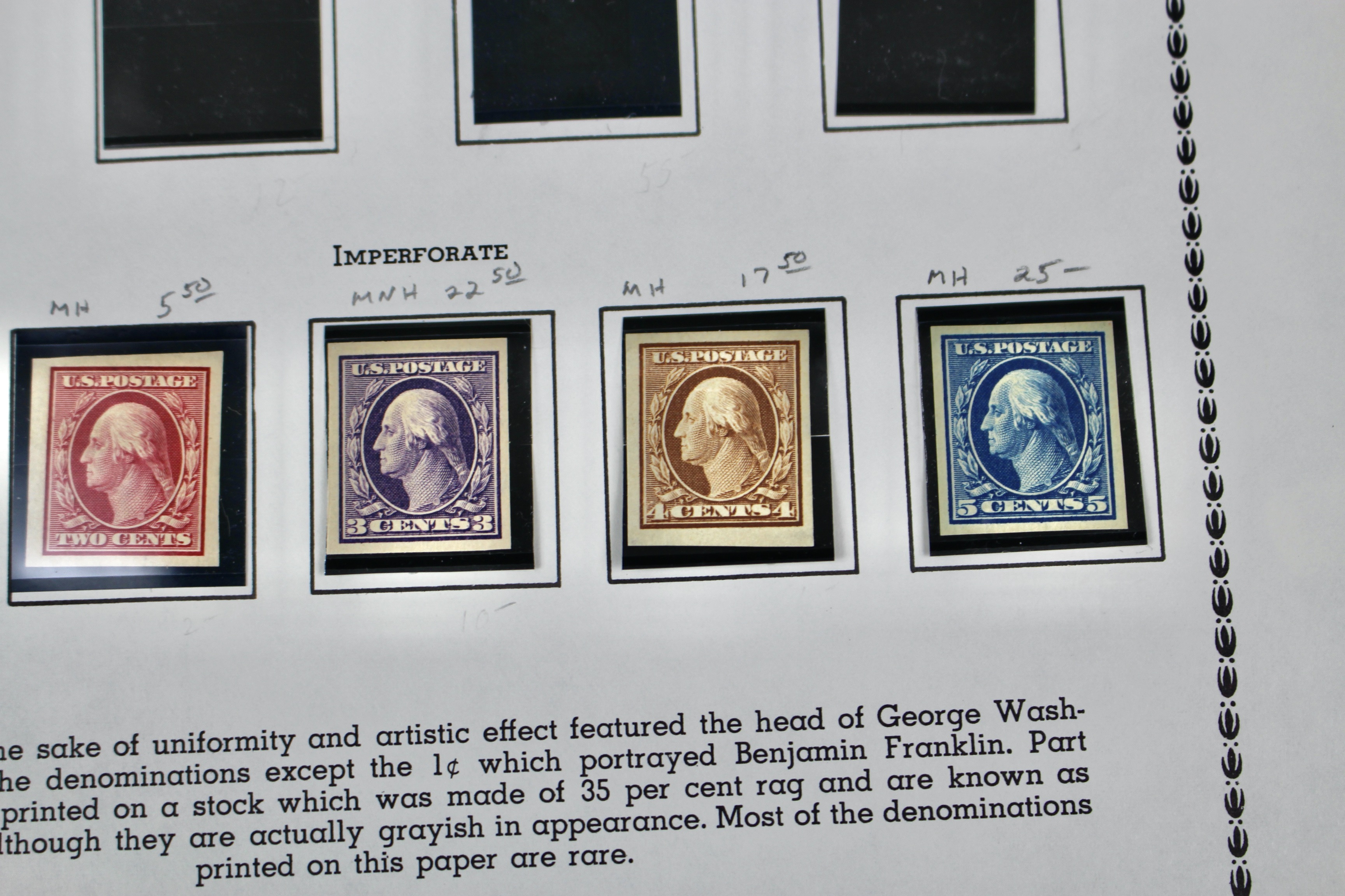 Thirteen Mint and MNH Washington and Franklin Stamp Issues, 1908-09