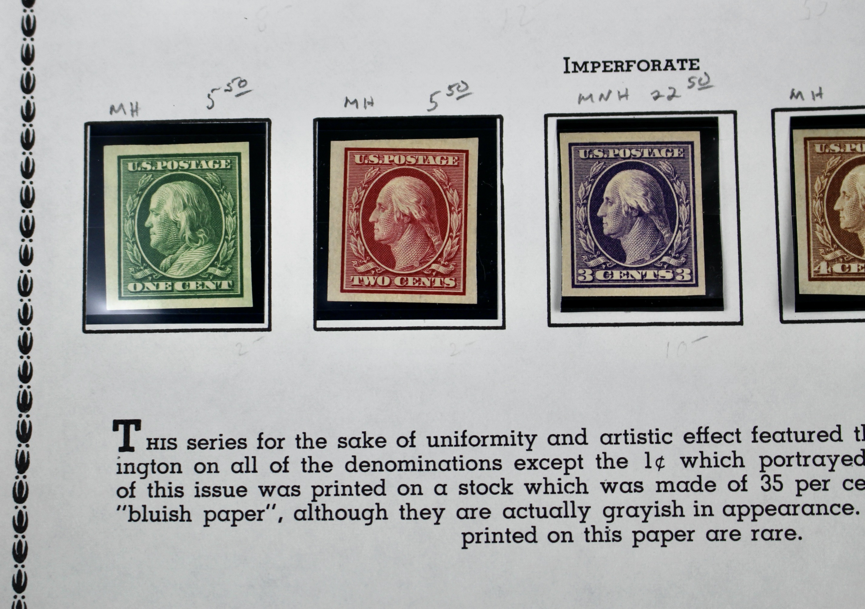 Thirteen Mint and MNH Washington and Franklin Stamp Issues, 1908-09