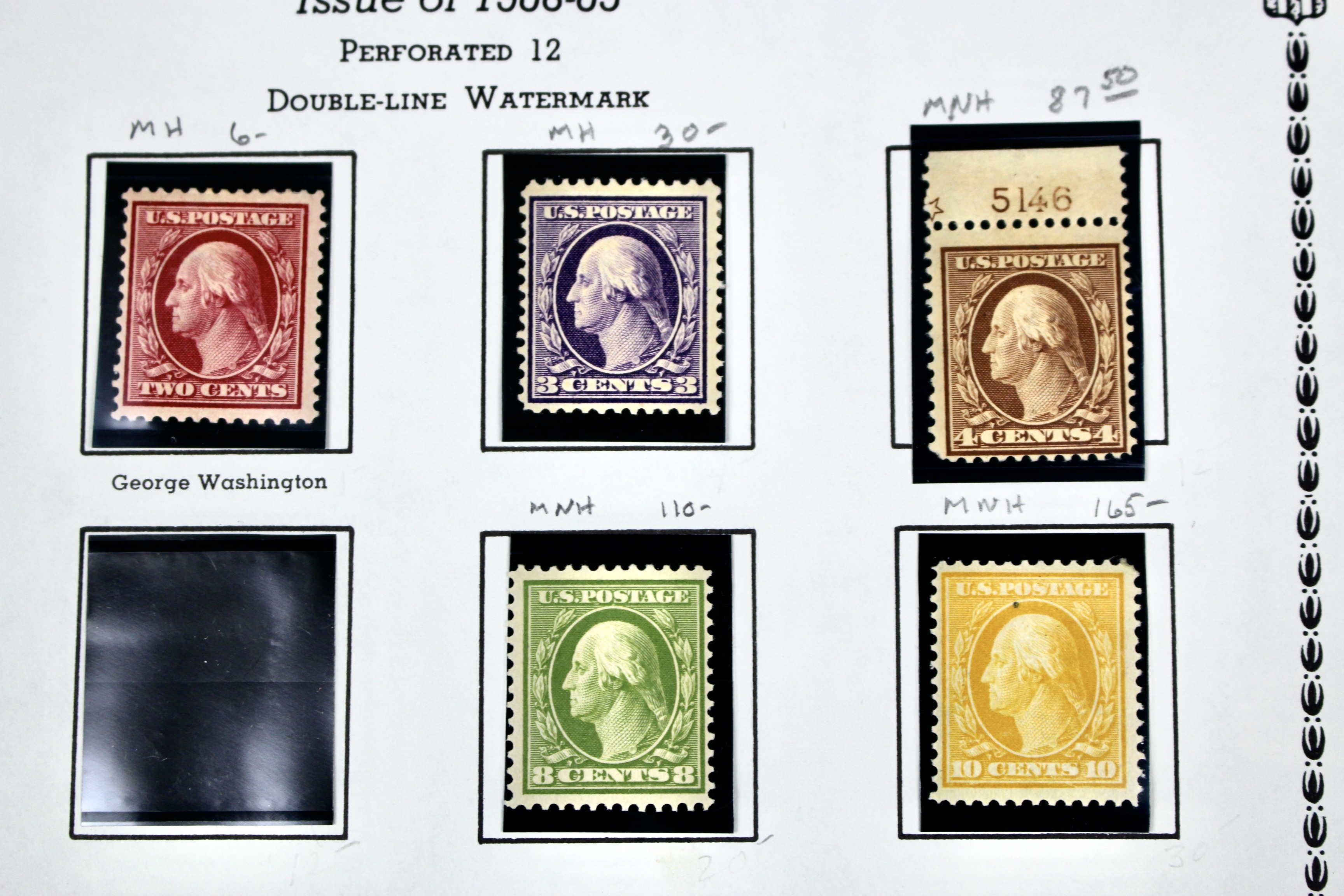 Thirteen Mint and MNH Washington and Franklin Stamp Issues, 1908-09