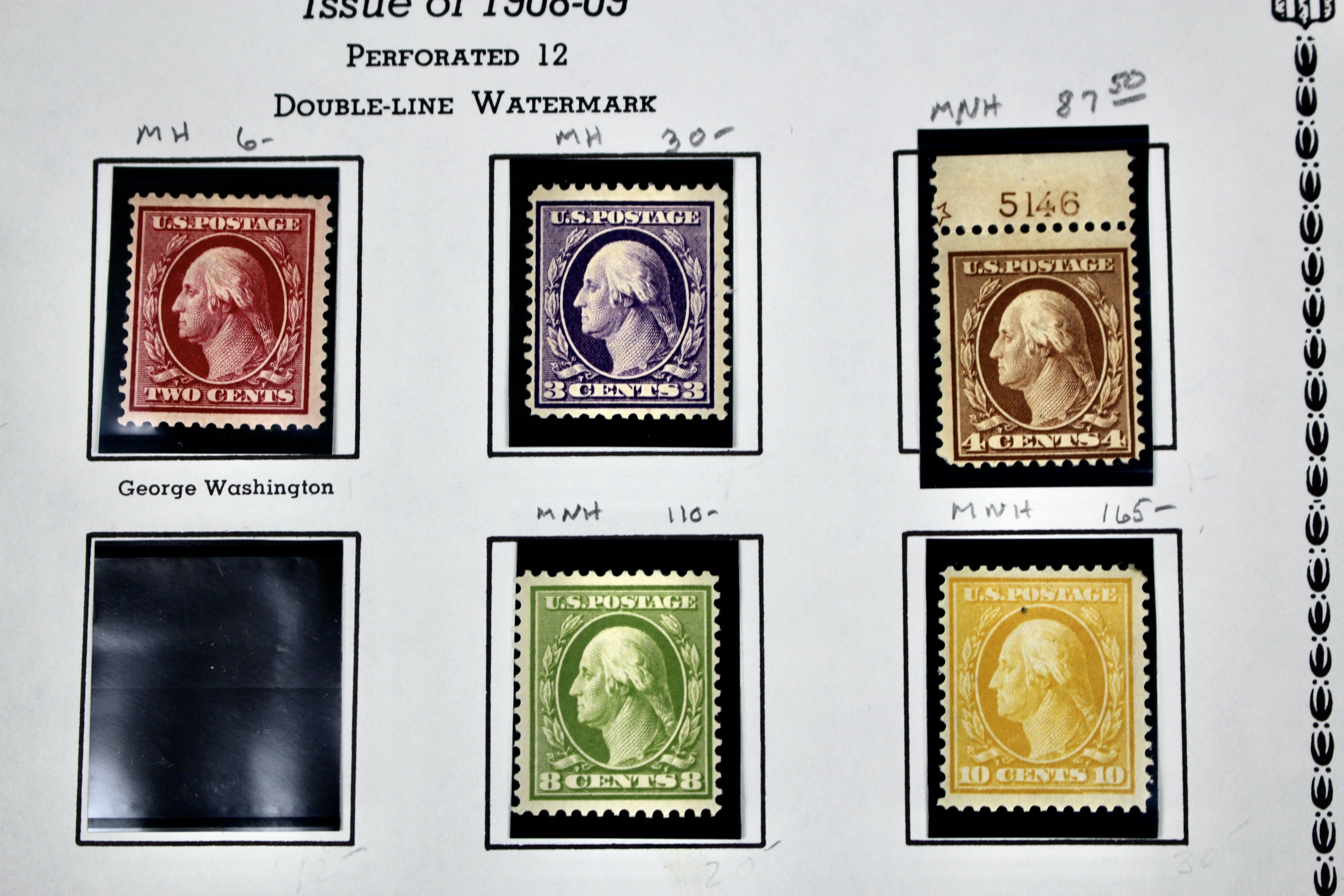 Thirteen Mint and MNH Washington and Franklin Stamp Issues, 1908-09