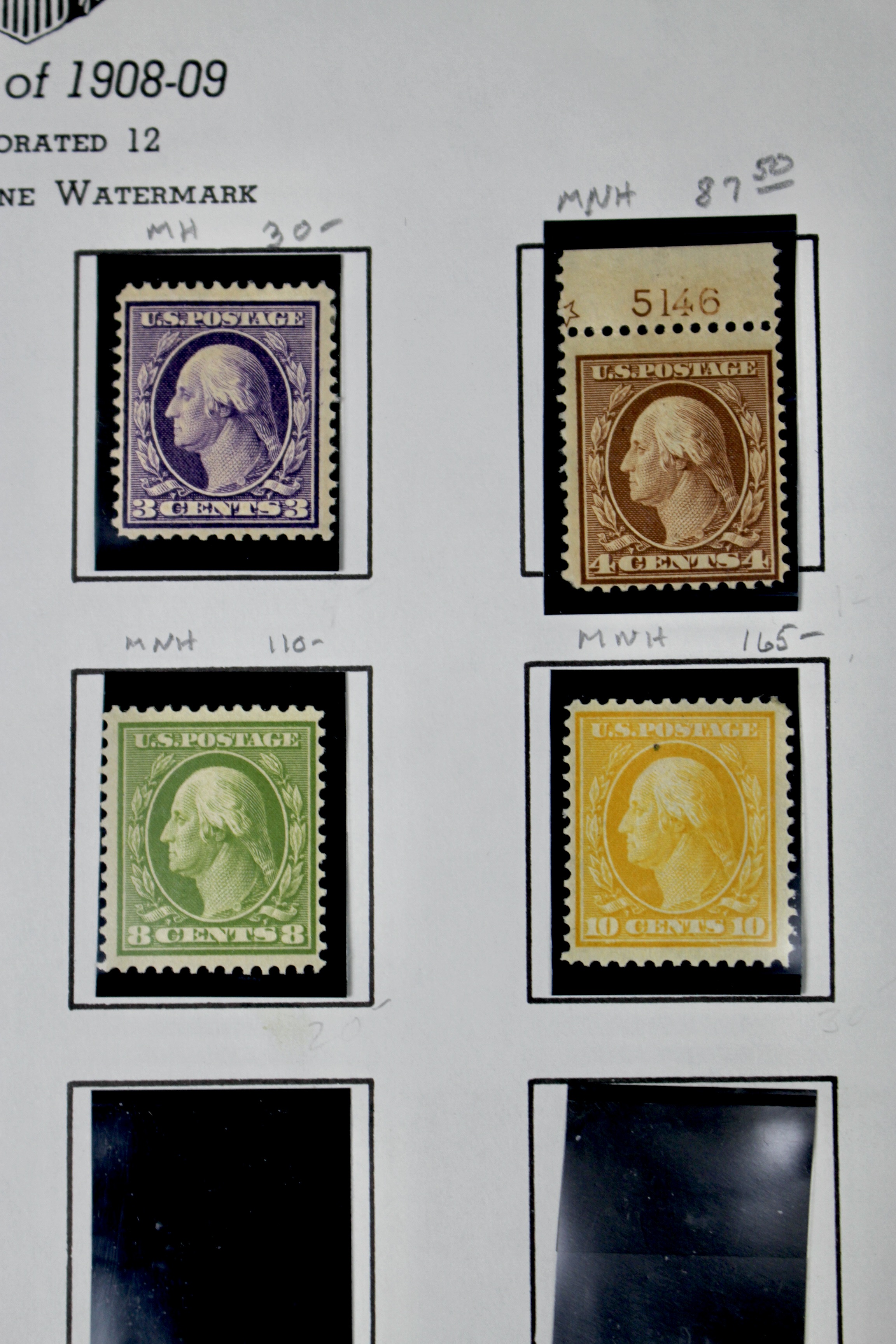 Thirteen Mint and MNH Washington and Franklin Stamp Issues, 1908-09