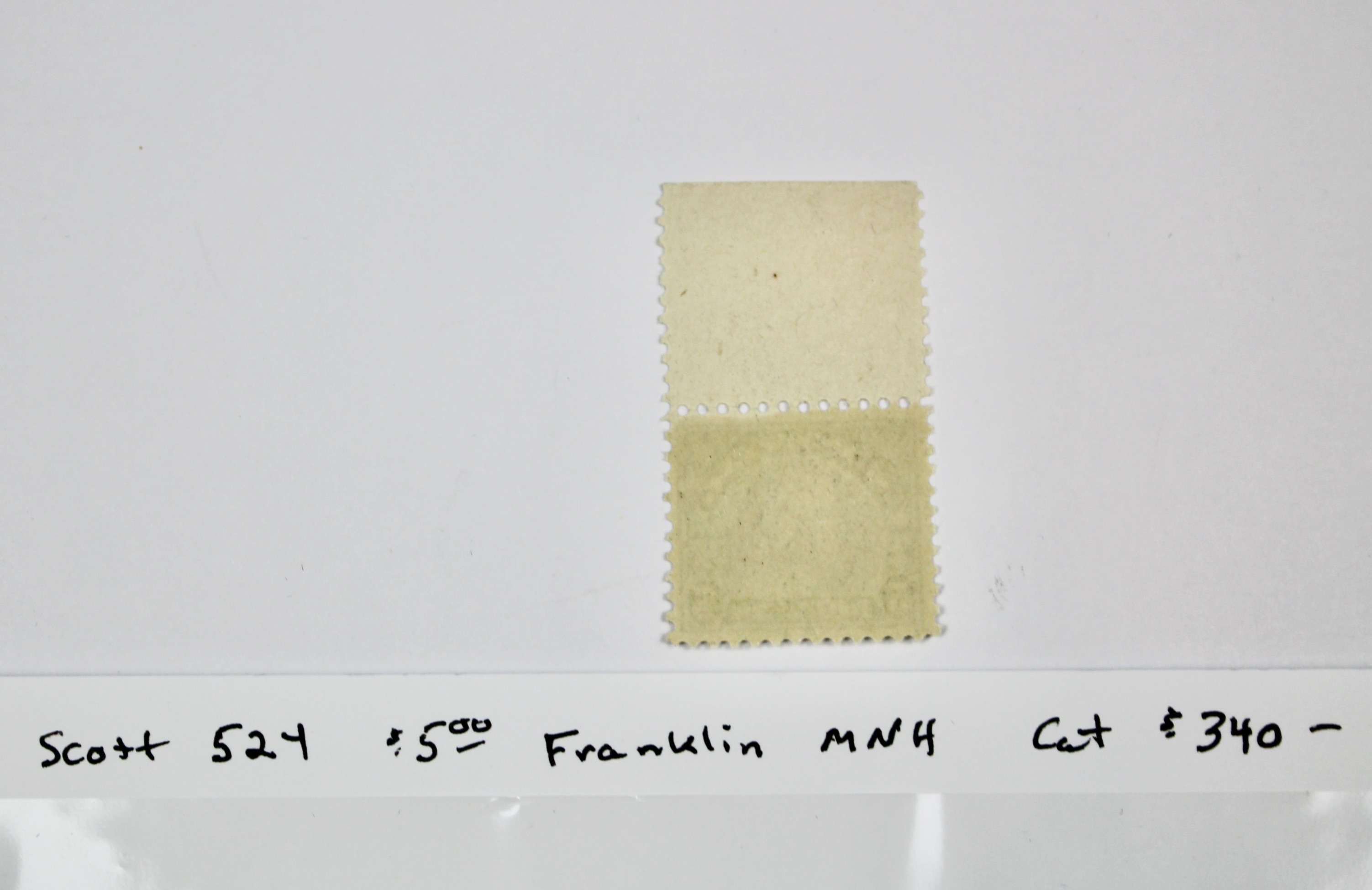 Scott #524 $5 Franklin Postage Stamp from 1918, MNH