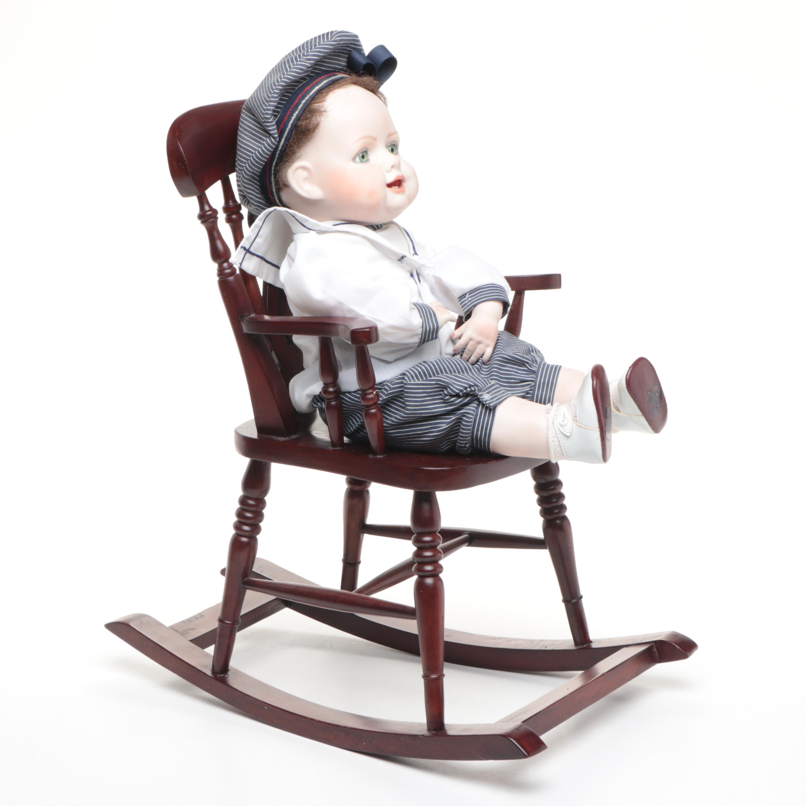 Imsco World of Dolls Sailor Boy Porcelain Doll with Wood Rocker