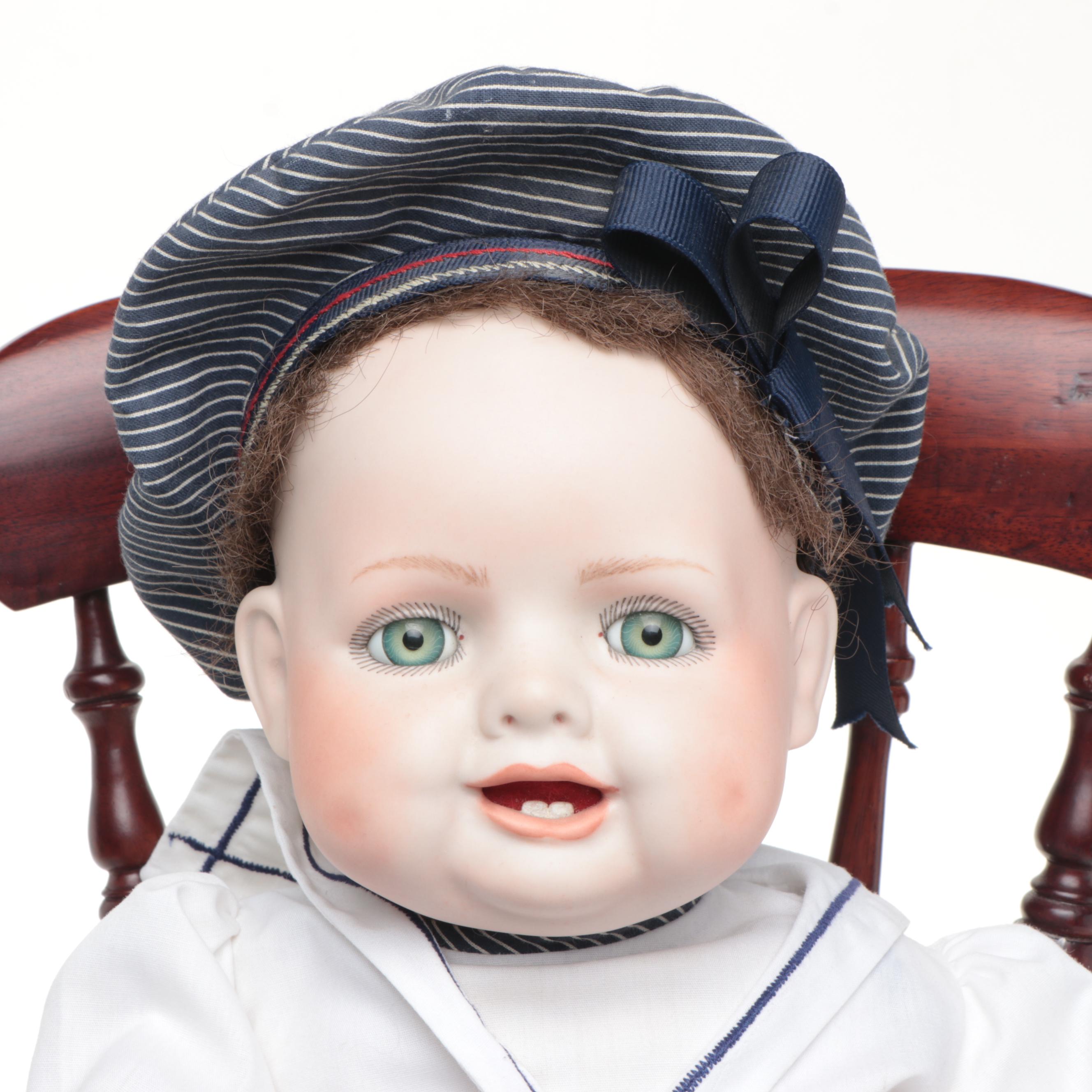 Imsco World of Dolls Sailor Boy Porcelain Doll with Wood Rocker