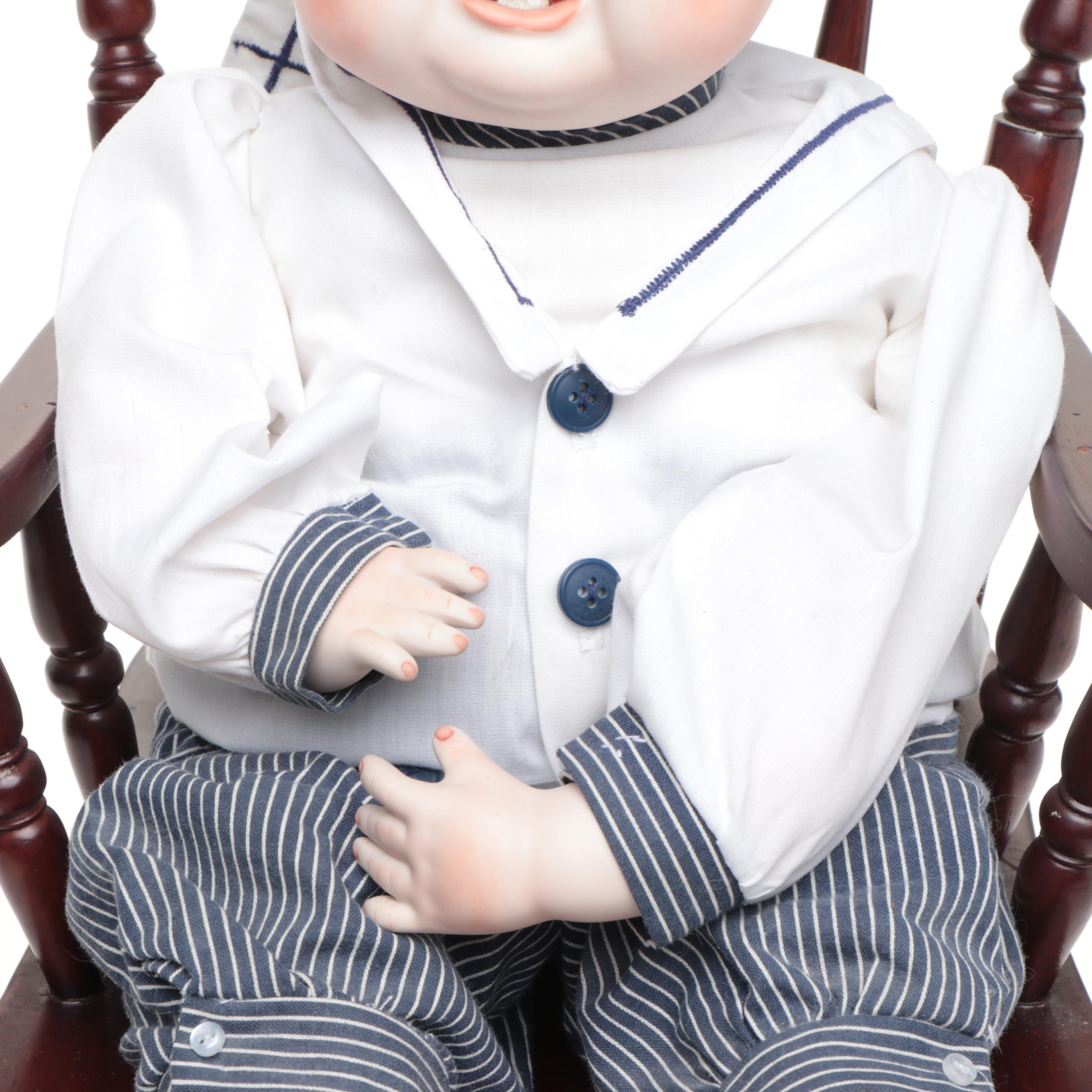Imsco World of Dolls Sailor Boy Porcelain Doll with Wood Rocker