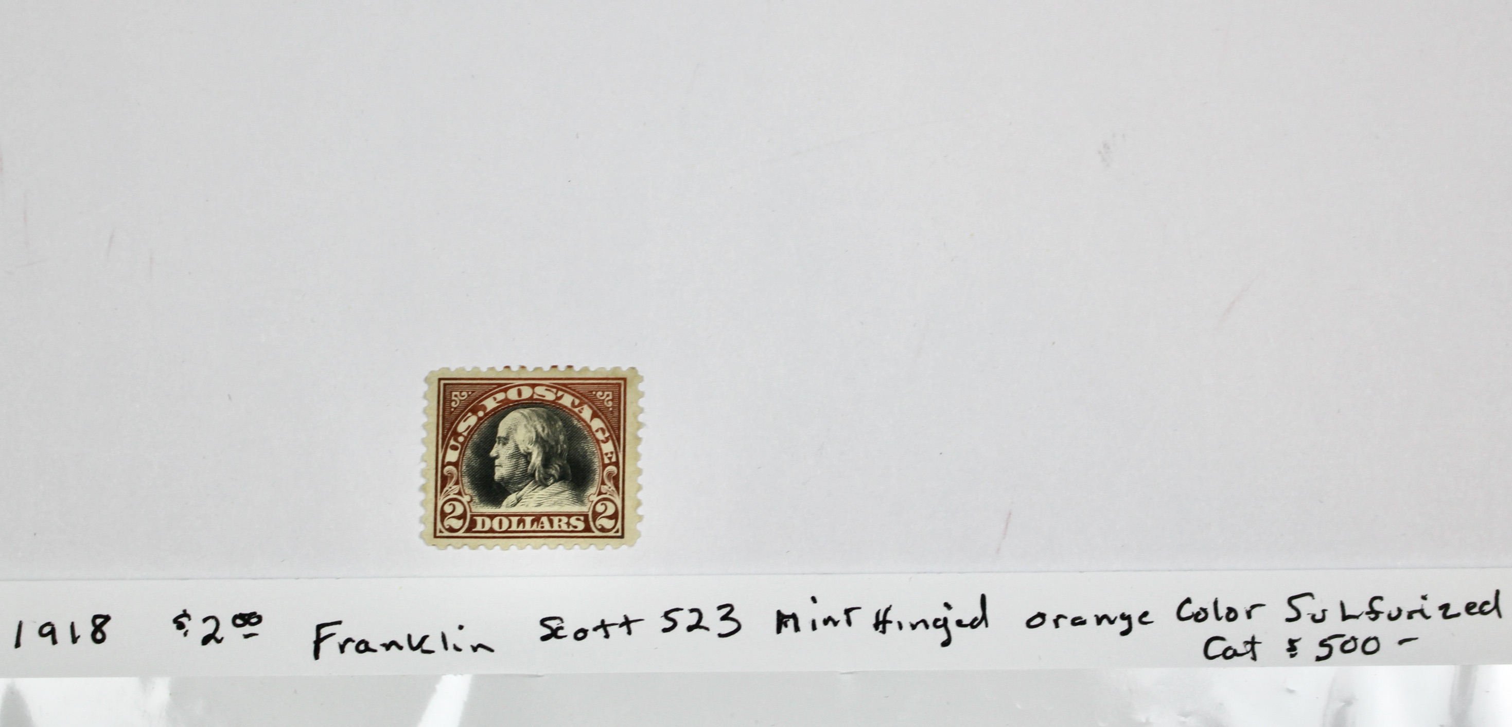 1918 $2 Franklin Postage Stamp, Scott #523, MH