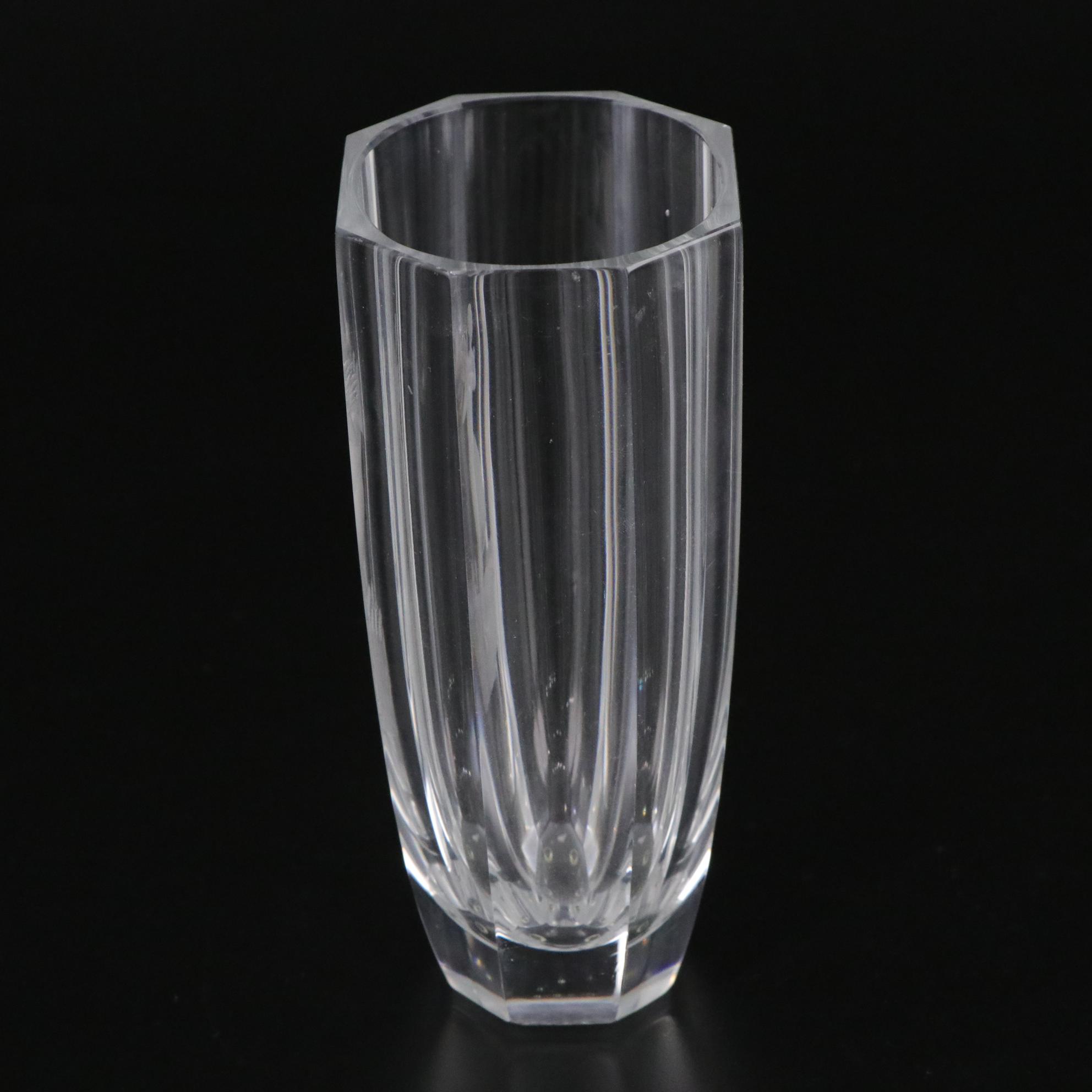Orrefors Crystal Vase with Cut Harvest Scene and Lalique Ring Dish