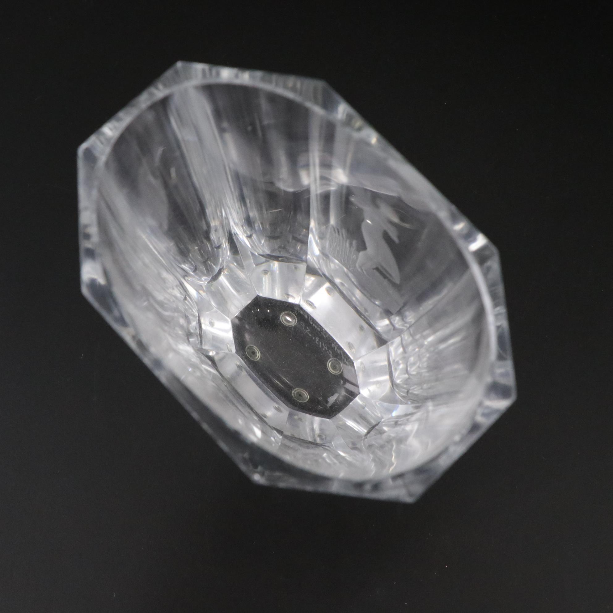 Orrefors Crystal Vase with Cut Harvest Scene and Lalique Ring Dish