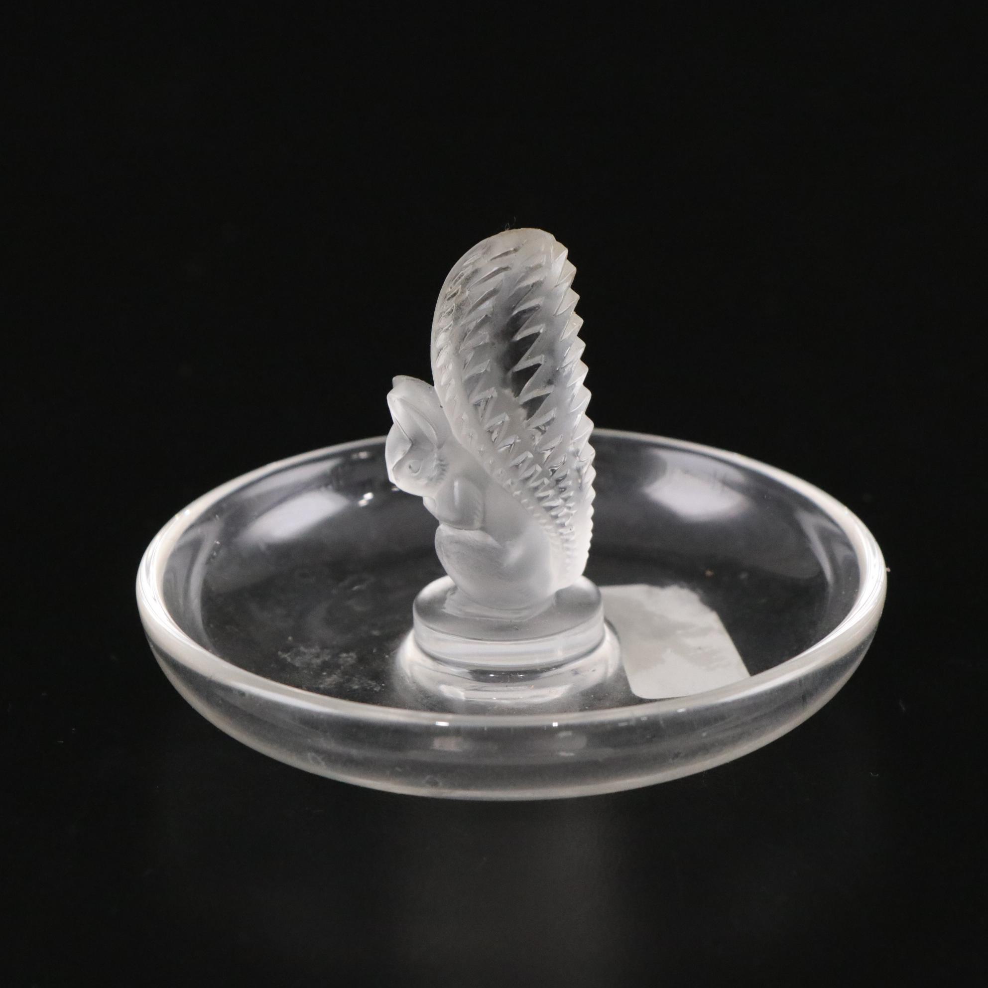 Orrefors Crystal Vase with Cut Harvest Scene and Lalique Ring Dish