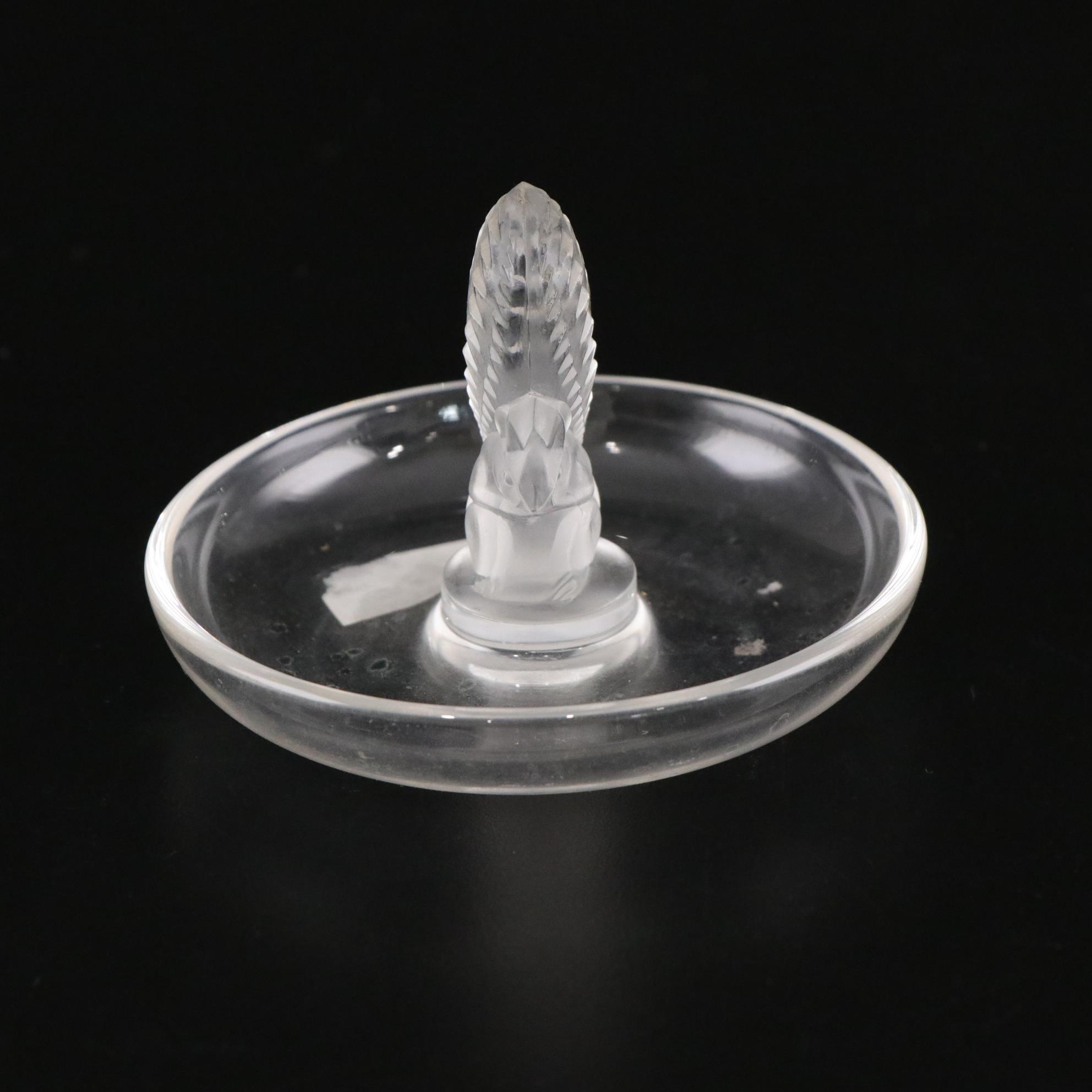 Orrefors Crystal Vase with Cut Harvest Scene and Lalique Ring Dish