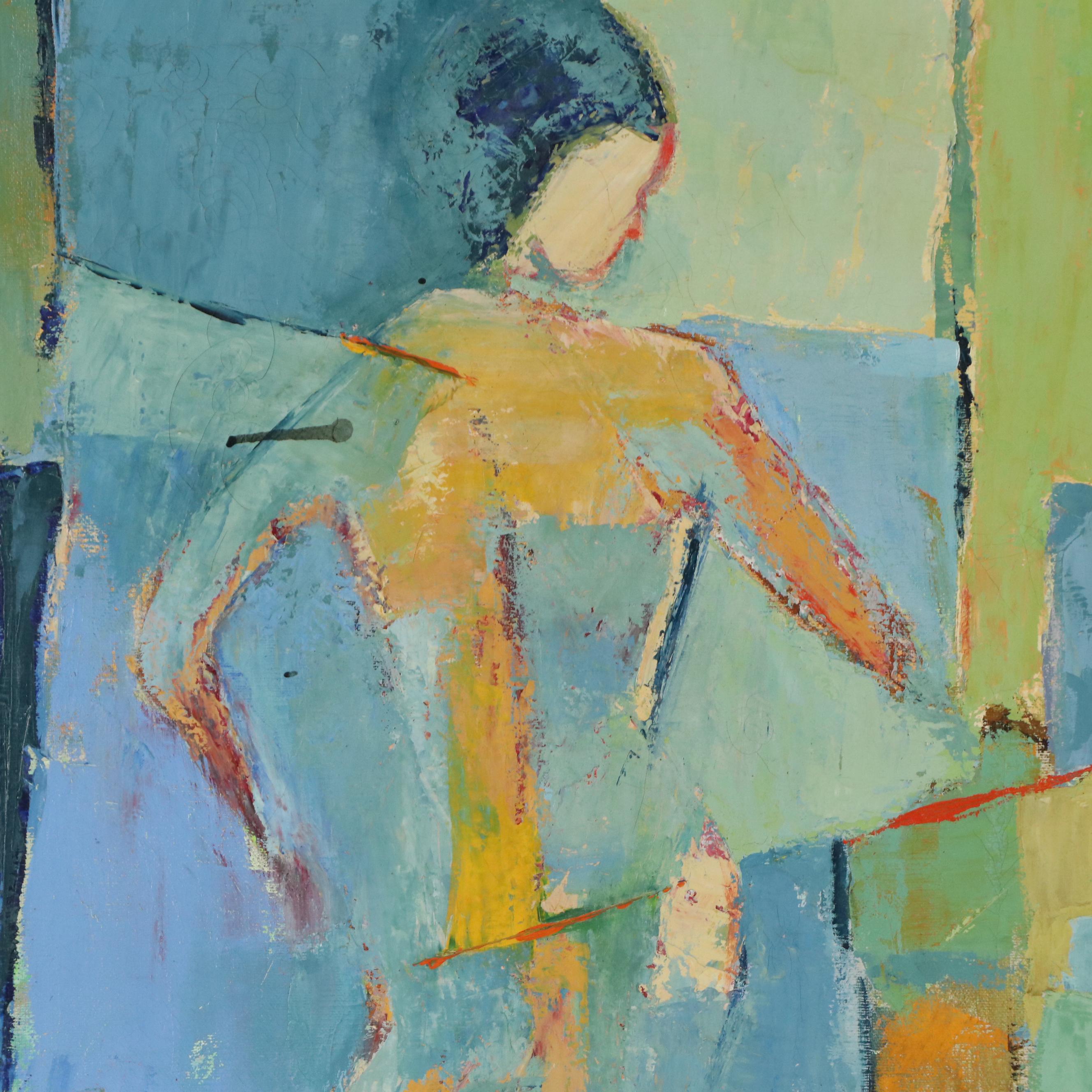 Expressionist Style Oil Painting with Posed Figure, Mid–Late 20th Century