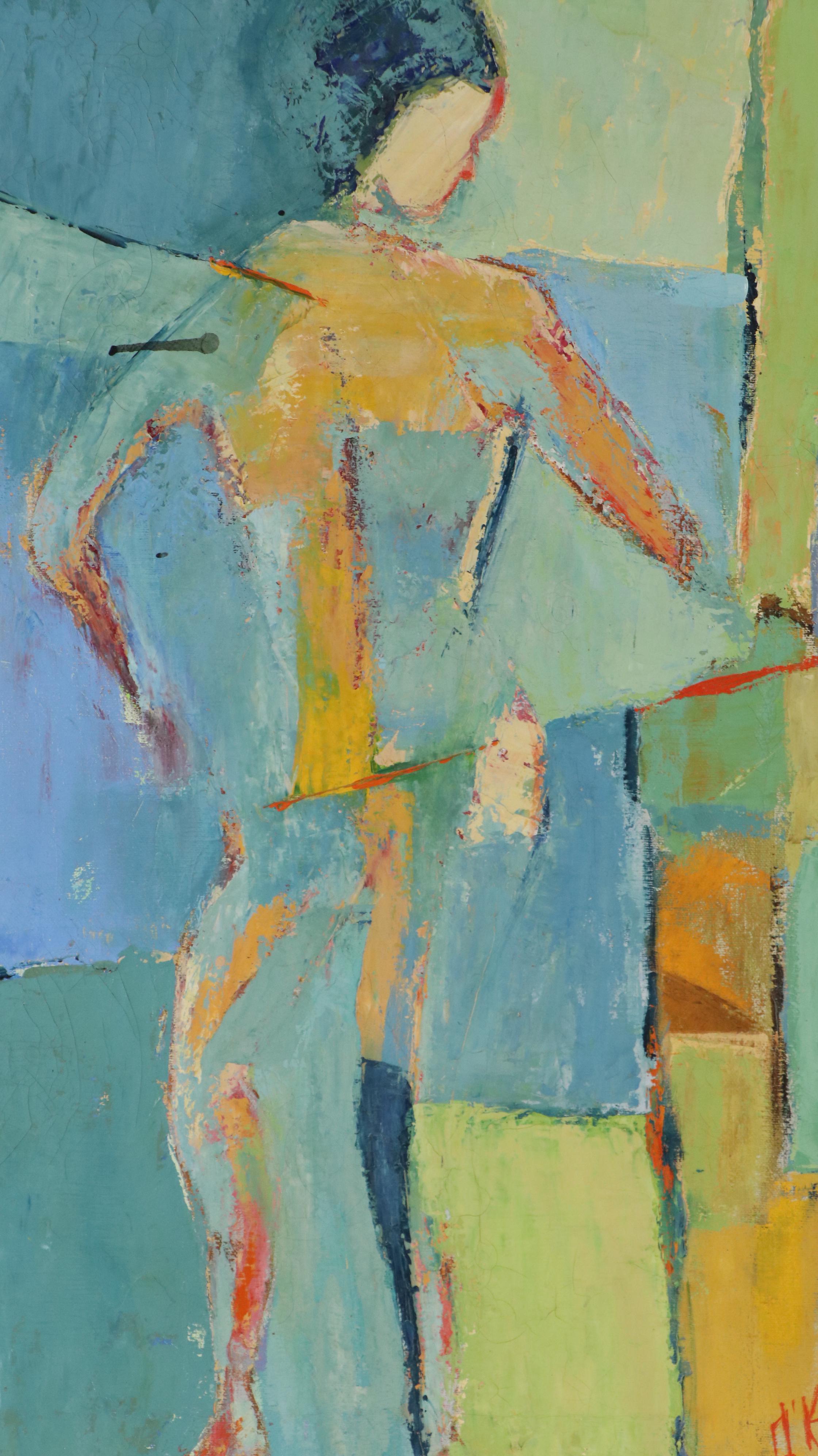 Expressionist Style Oil Painting with Posed Figure, Mid–Late 20th Century