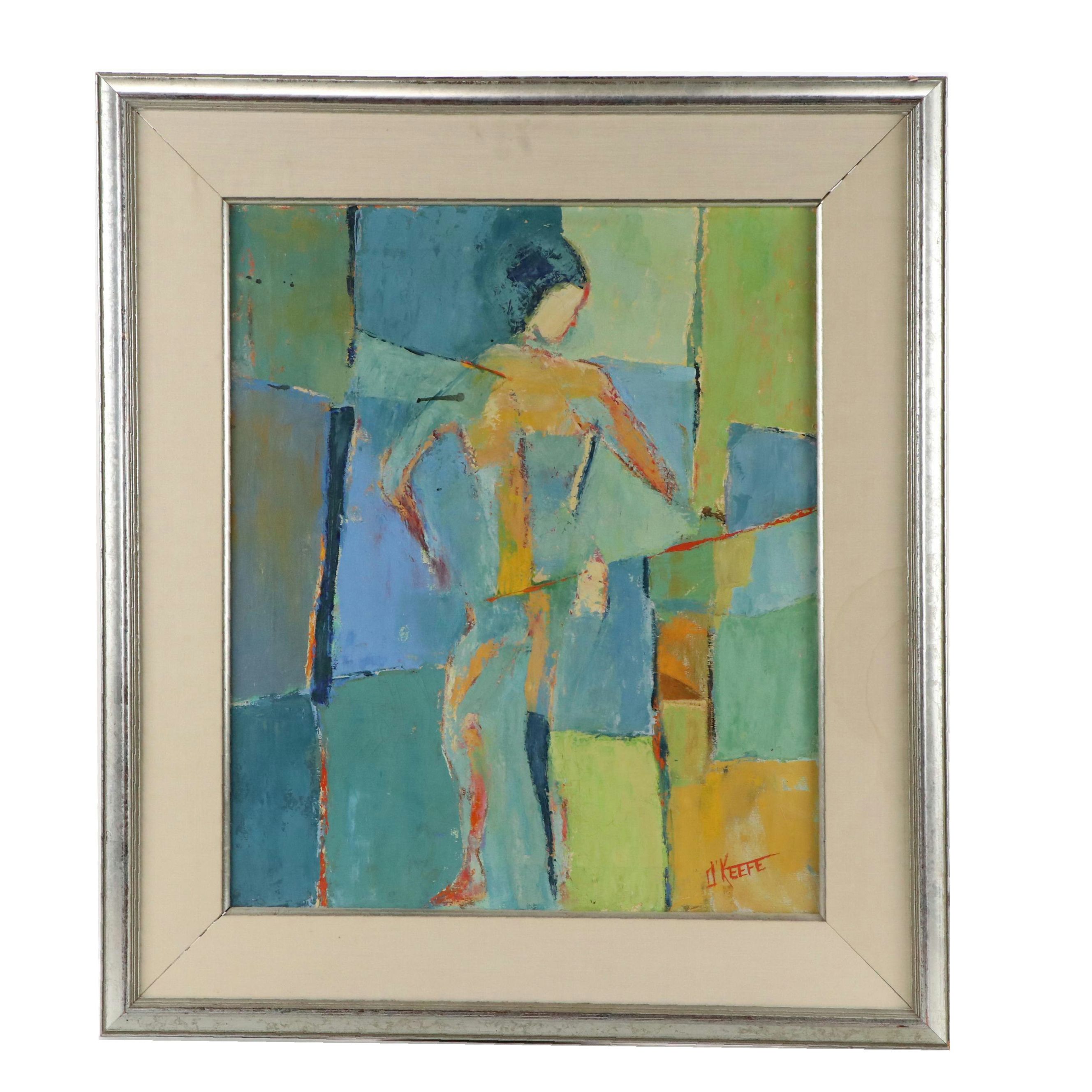 Expressionist Style Oil Painting with Posed Figure, Mid–Late 20th Century
