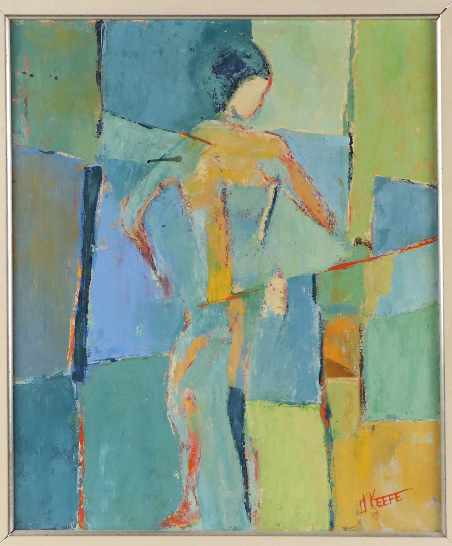 Expressionist Style Oil Painting with Posed Figure, Mid–Late 20th Century