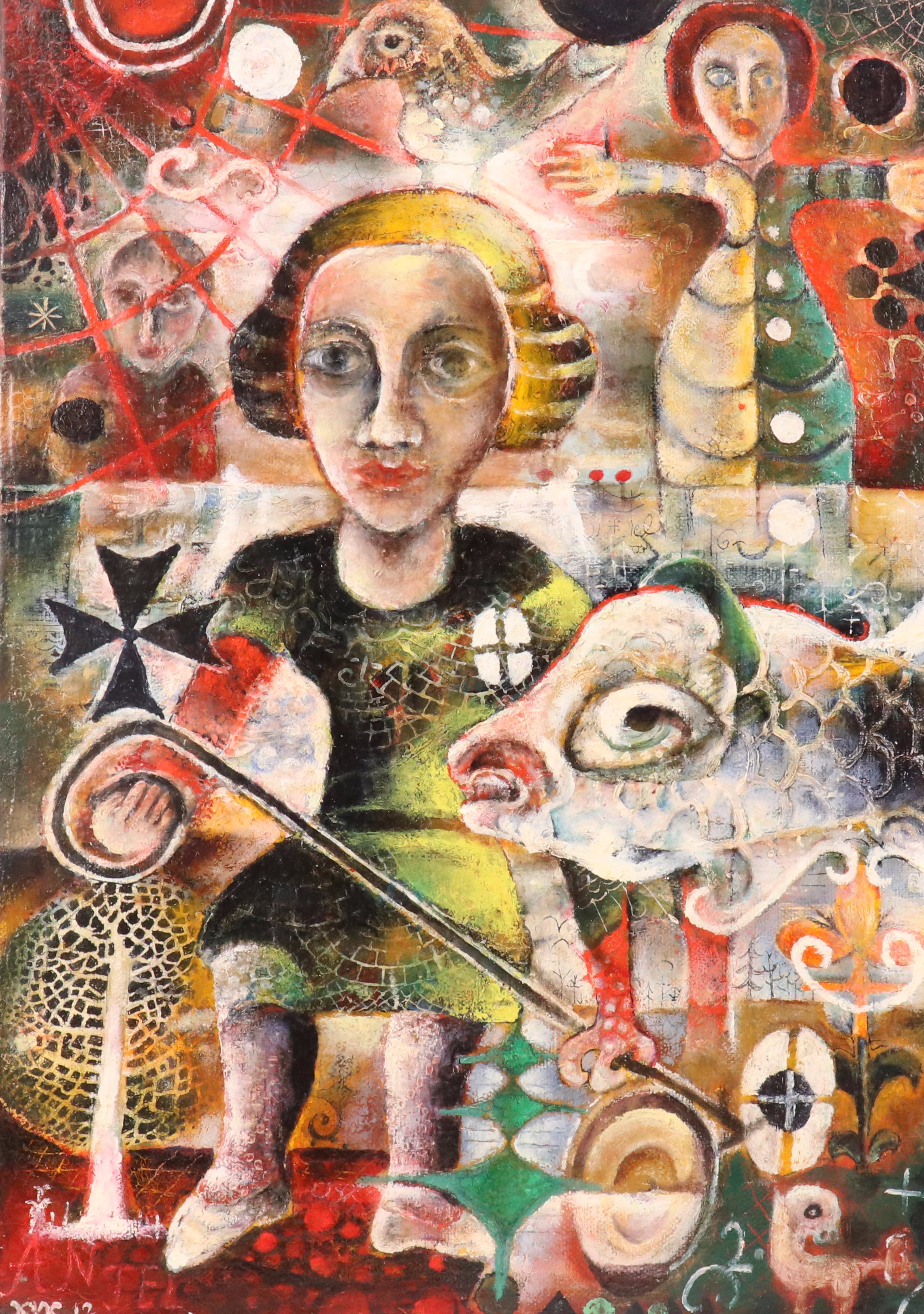 Nikolay "Kuk" Manuylov Figural Surrealist Mixed Media Painting, 2012