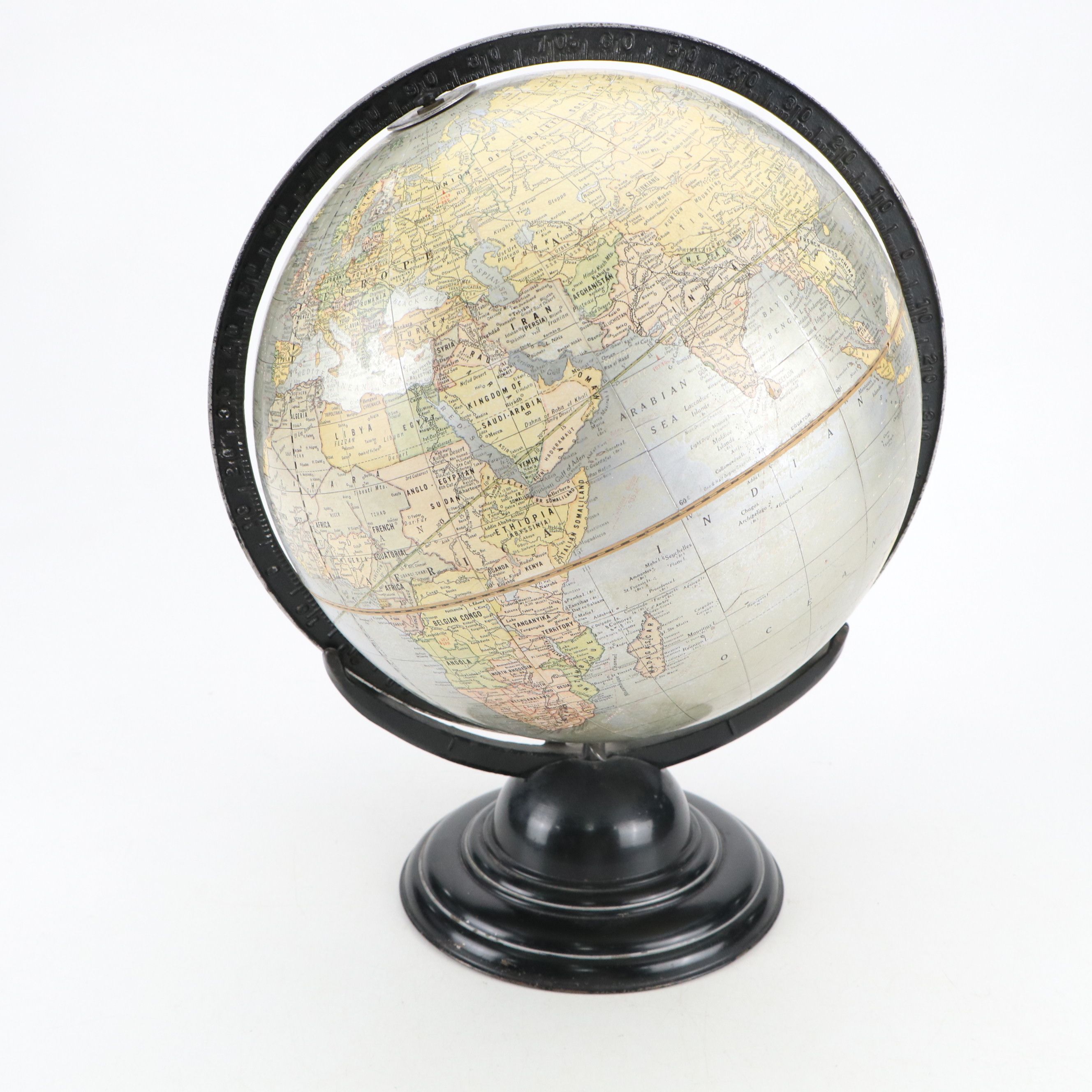 Metal Desk Globe with "Globes from the Western World" Nonfiction Book