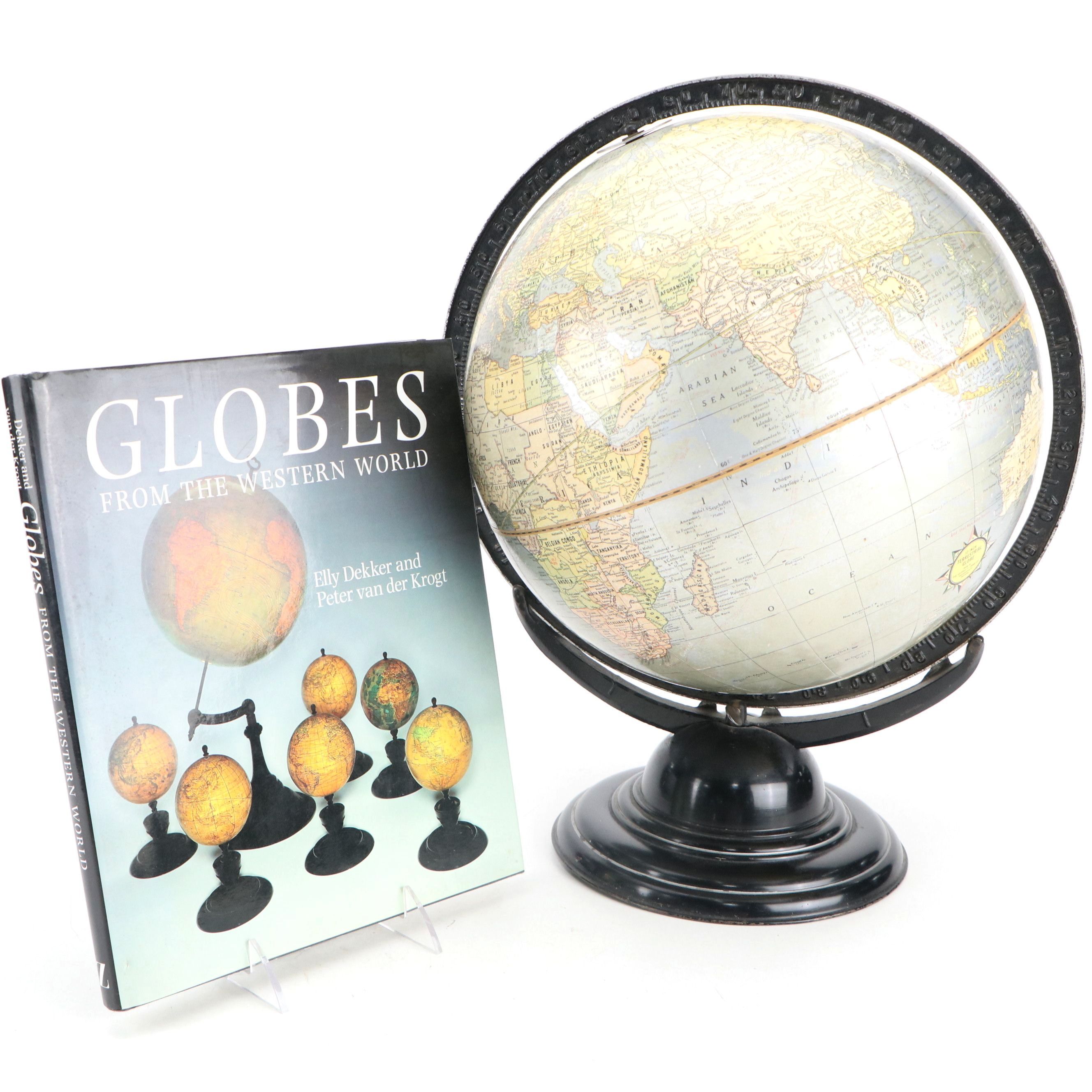 Metal Desk Globe with "Globes from the Western World" Nonfiction Book