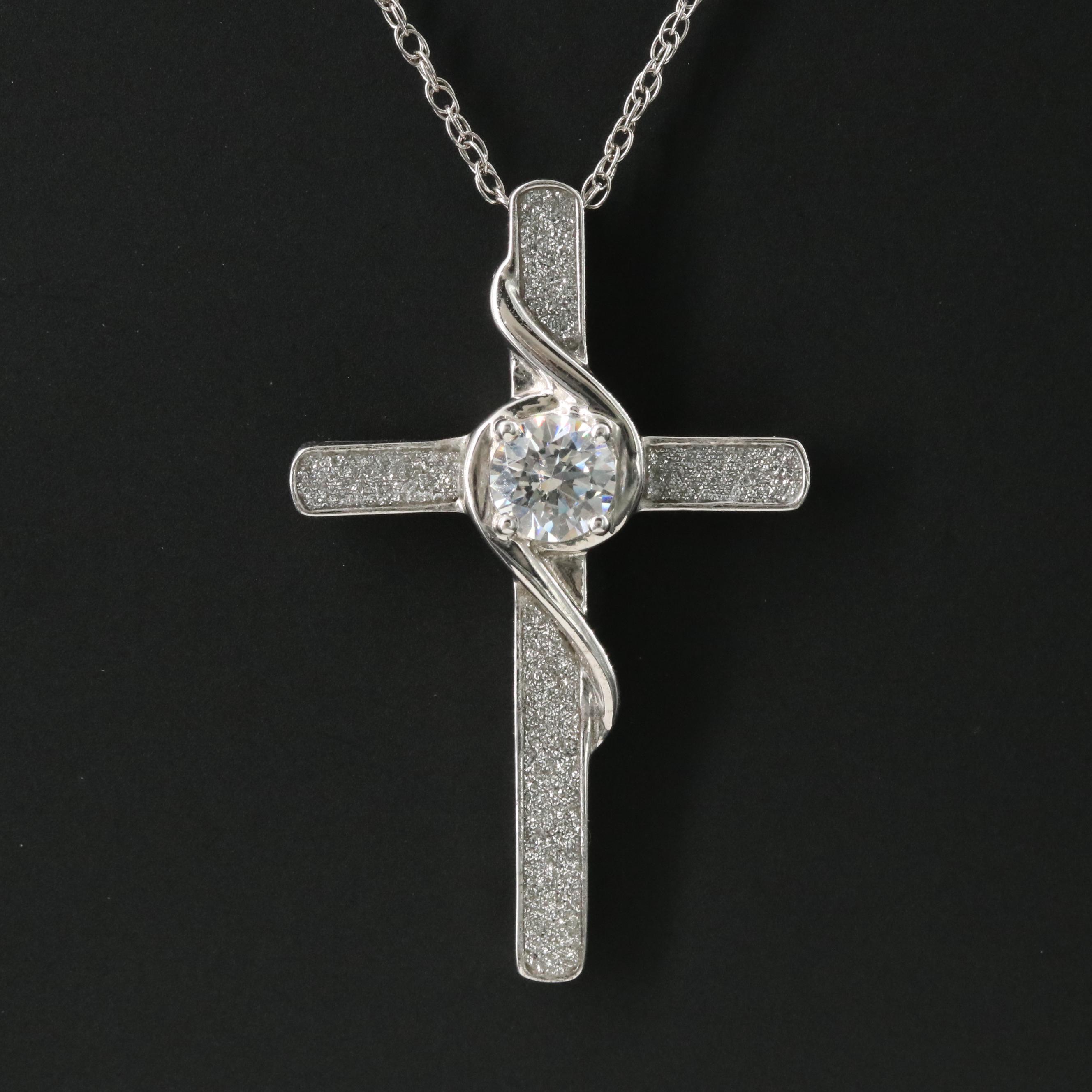Sterling CZ Cross Pendant Necklace