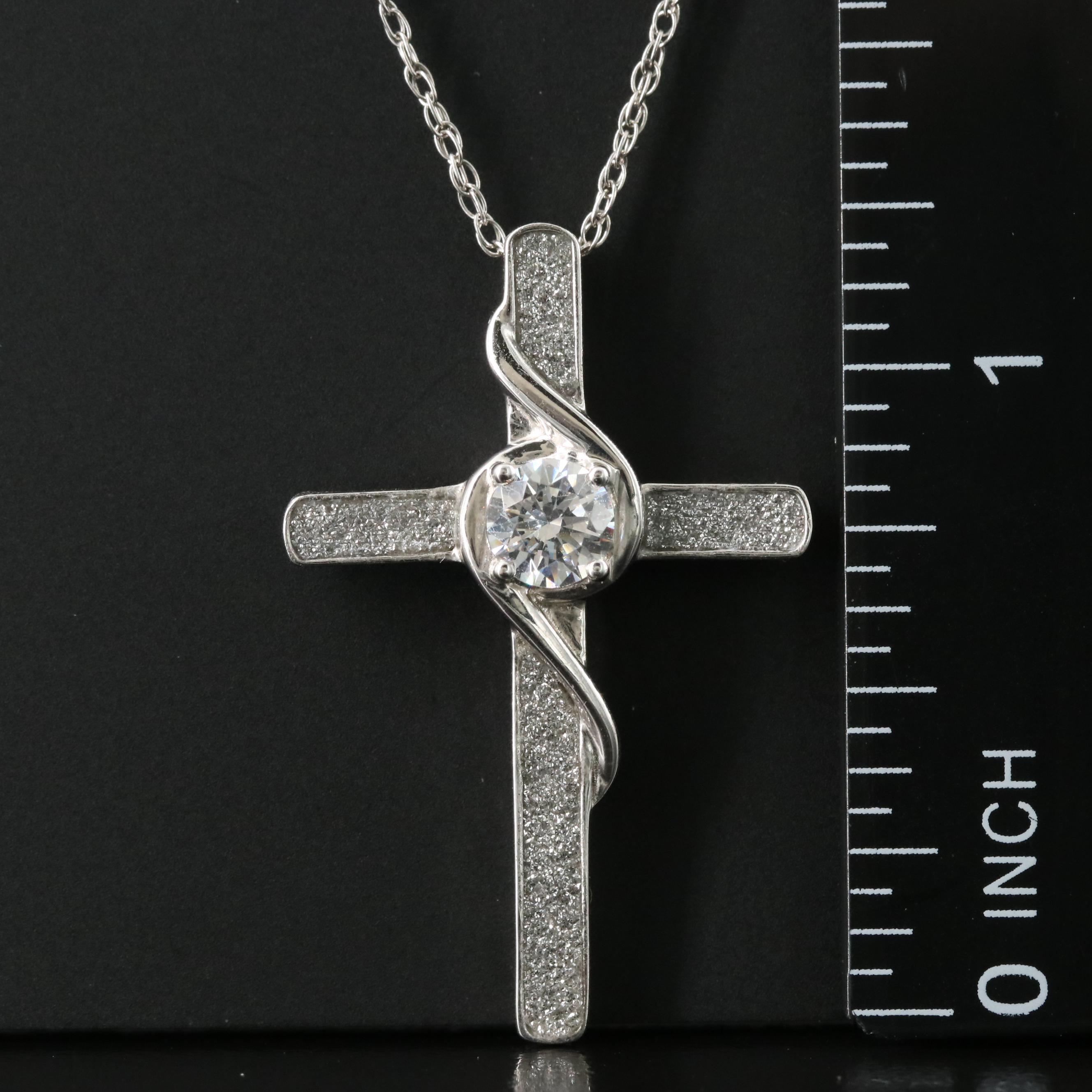 Sterling CZ Cross Pendant Necklace
