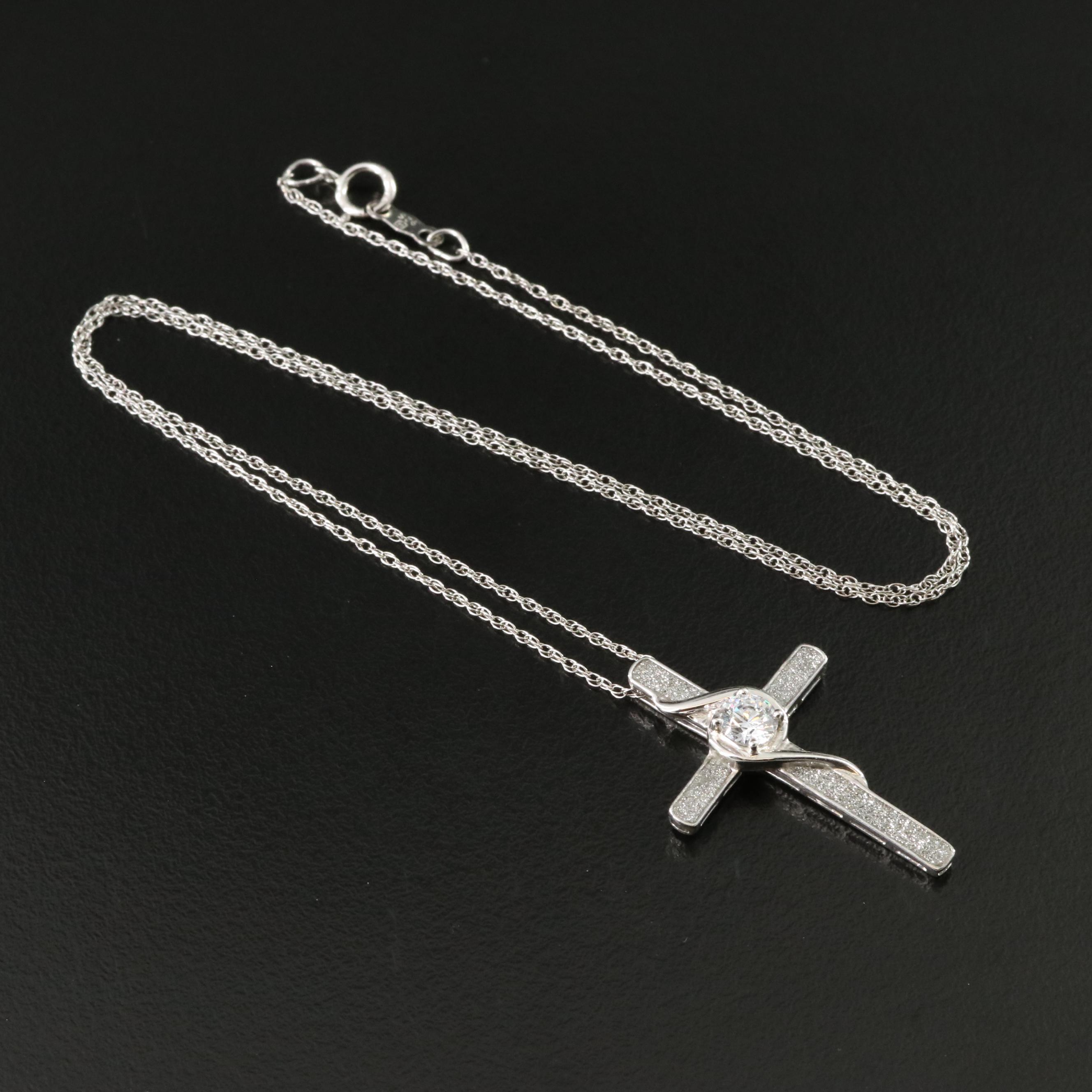 Sterling CZ Cross Pendant Necklace