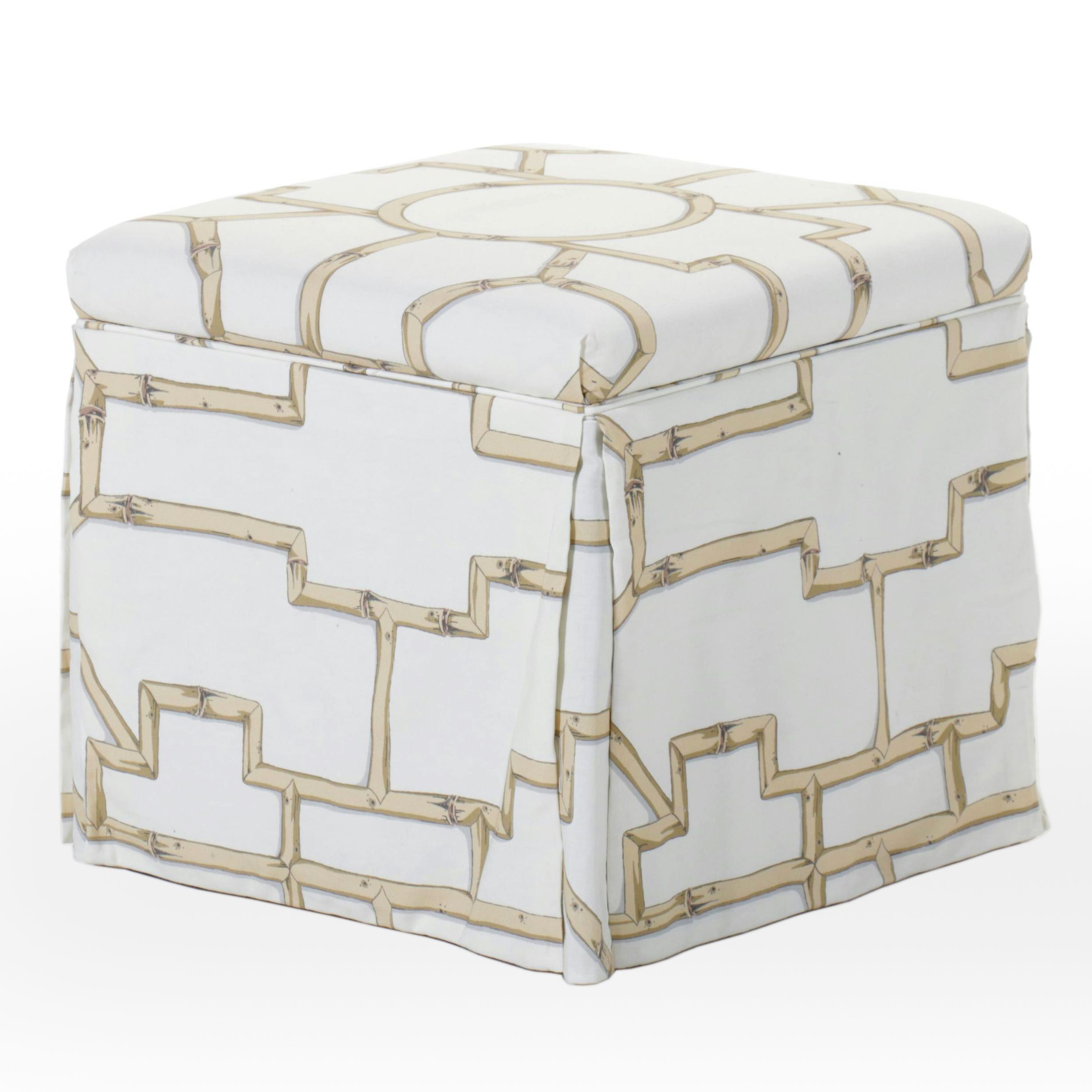 Skyline Furniture Bamboo Patterned Fabric Upholstered Storage Ottoman