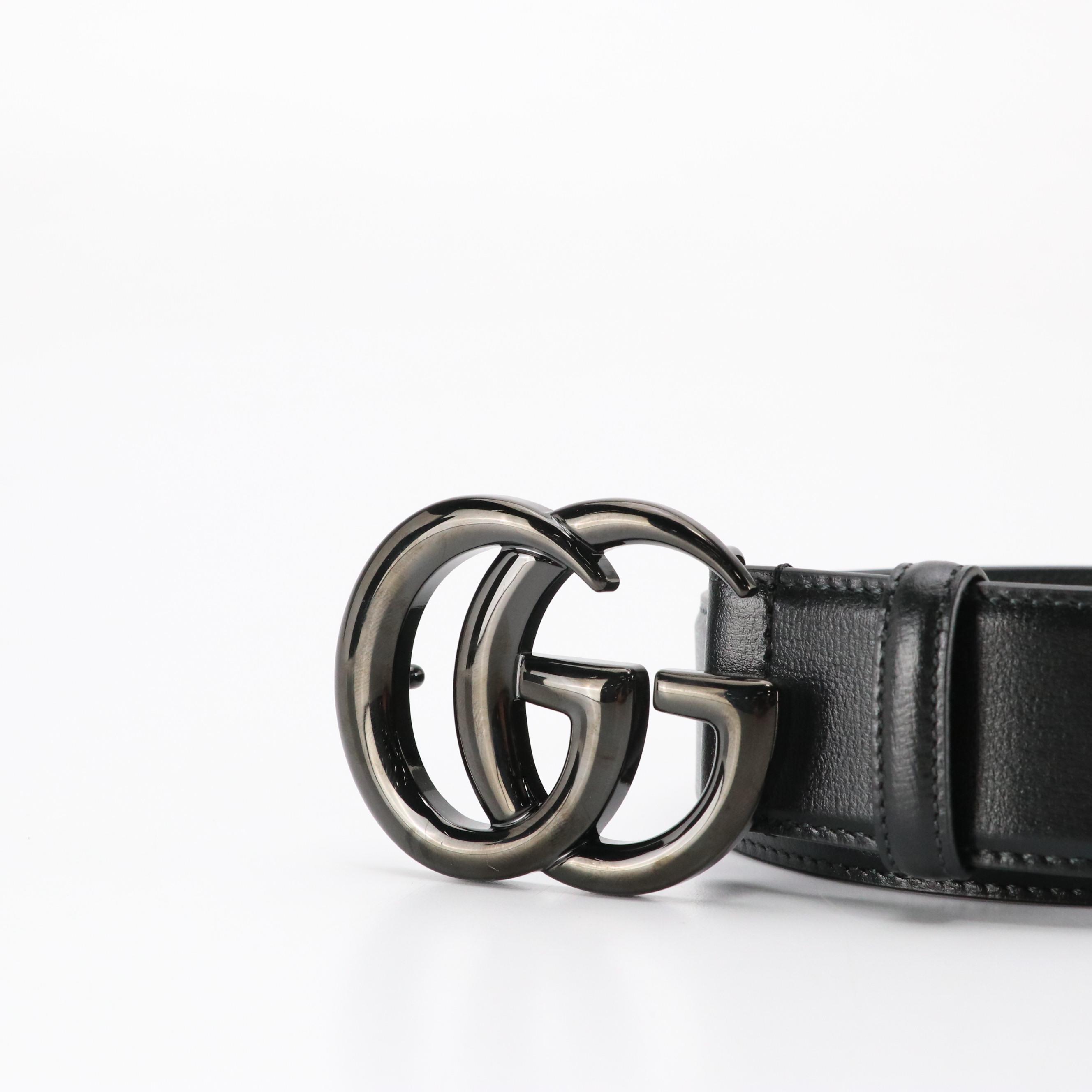 Gucci GG Marmont Wide Belt in Black Textured Leather
