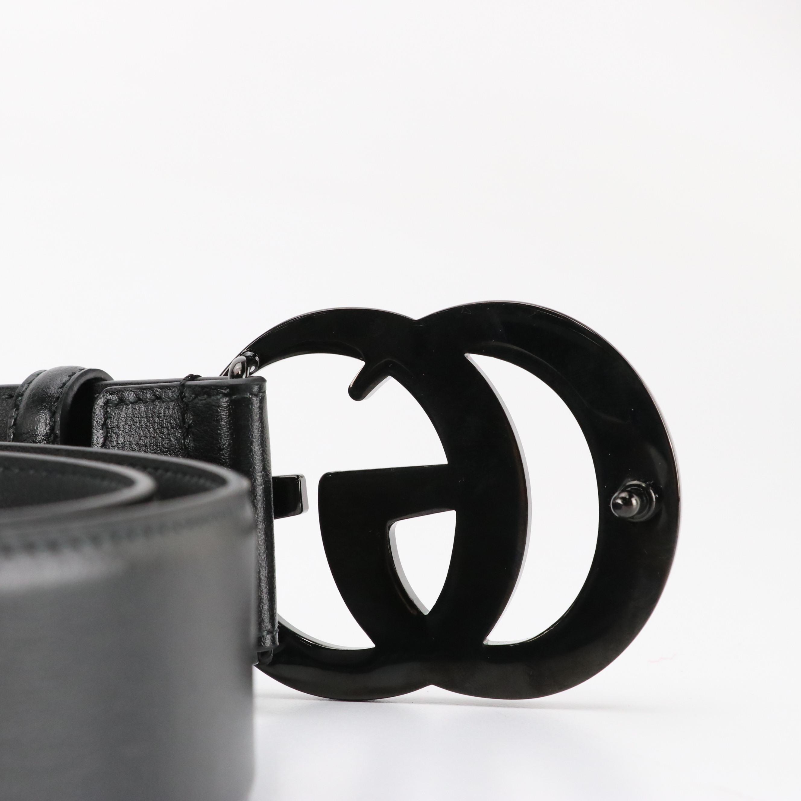 Gucci GG Marmont Wide Belt in Black Textured Leather