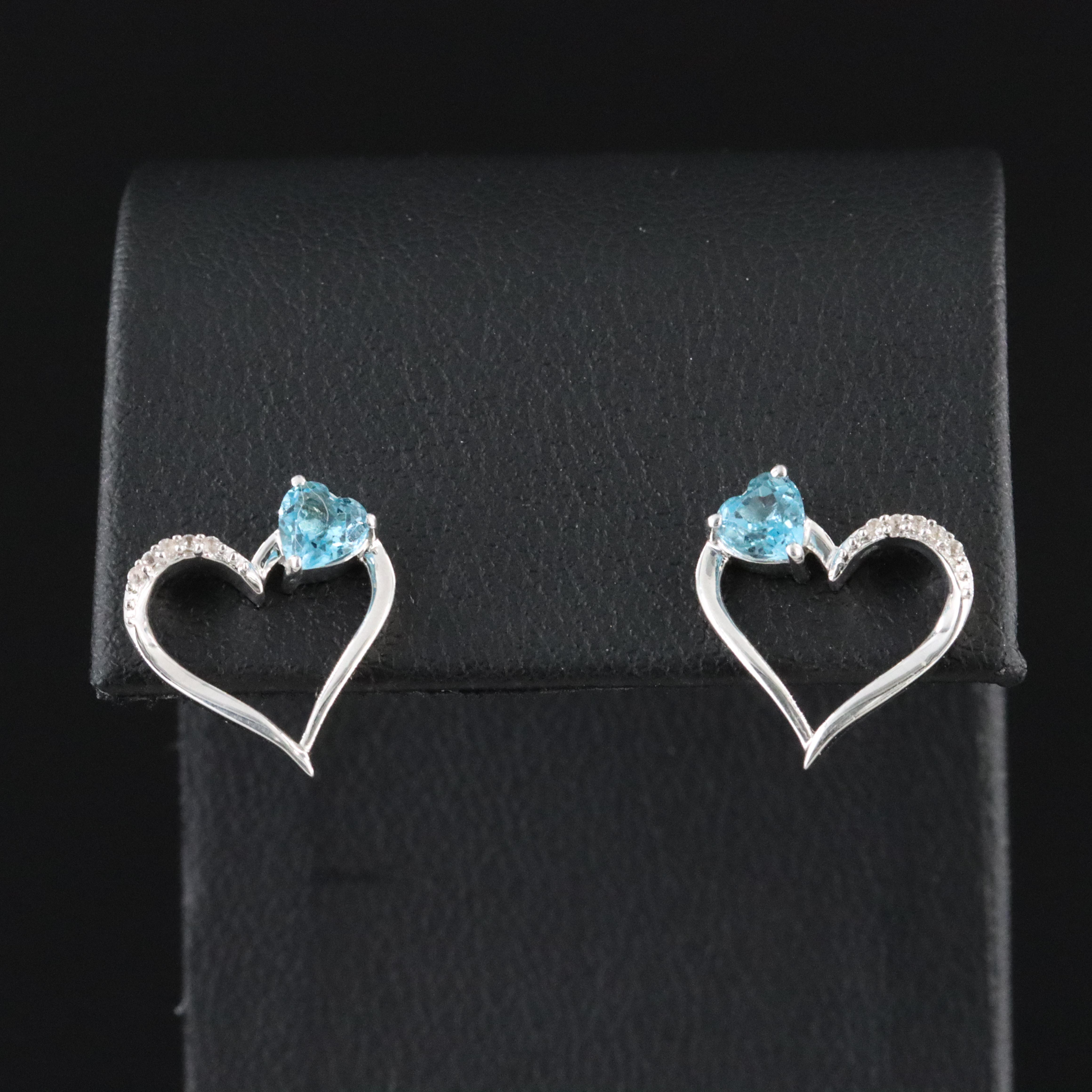 Sterling Blue Topaz and White Sapphire Heart Earrings