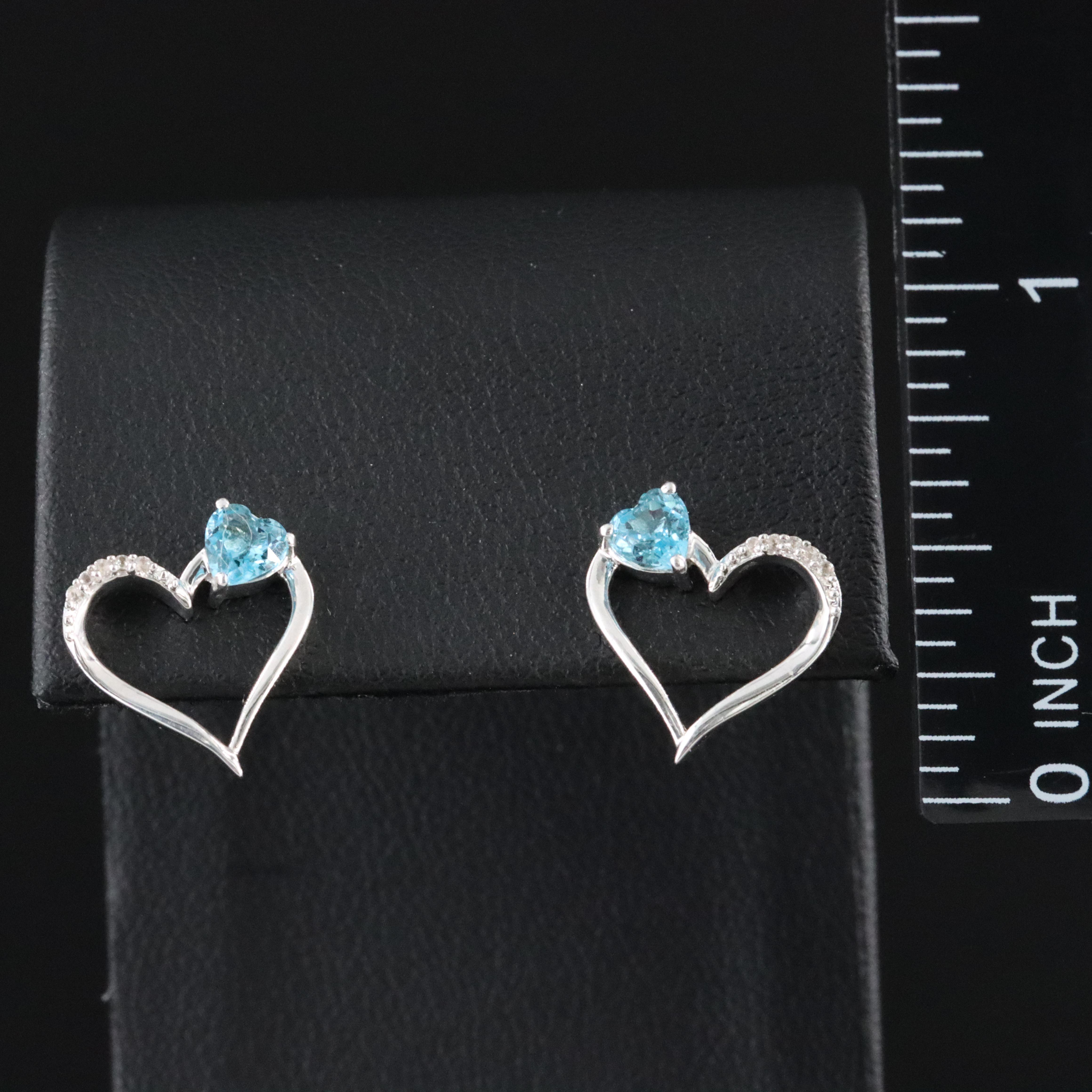 Sterling Blue Topaz and White Sapphire Heart Earrings