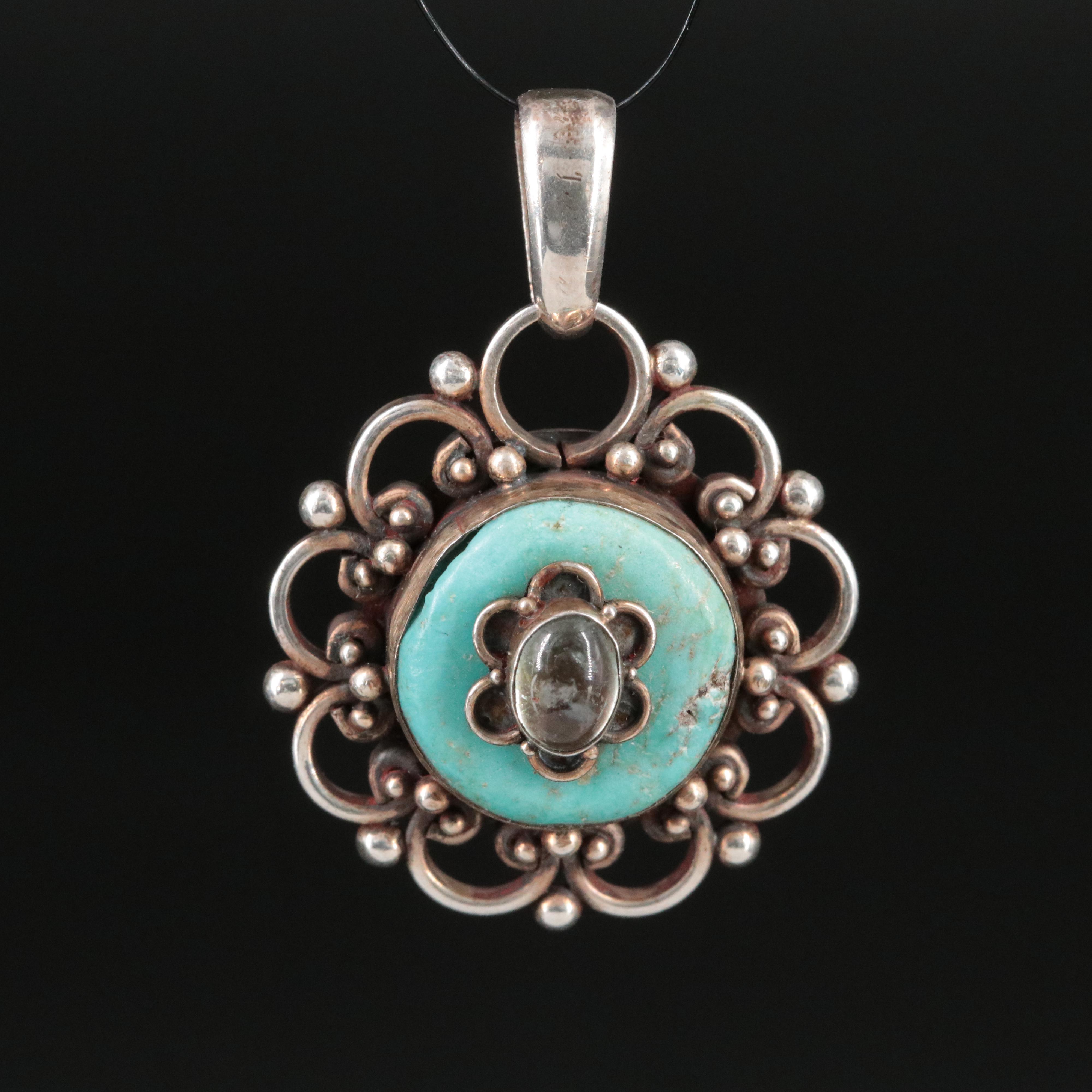 Sterling Rock Crystal and Turquoise Pendant