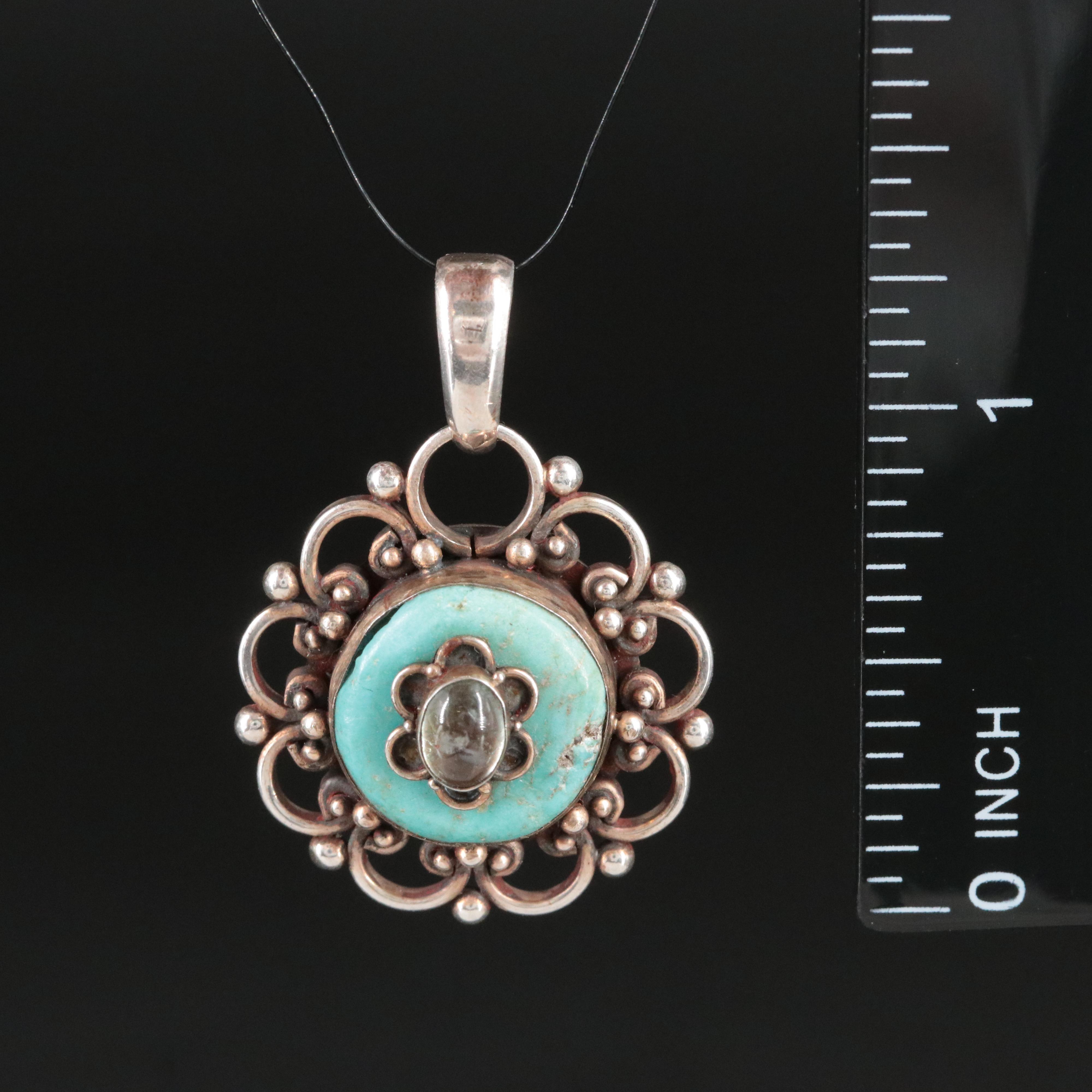 Sterling Rock Crystal and Turquoise Pendant