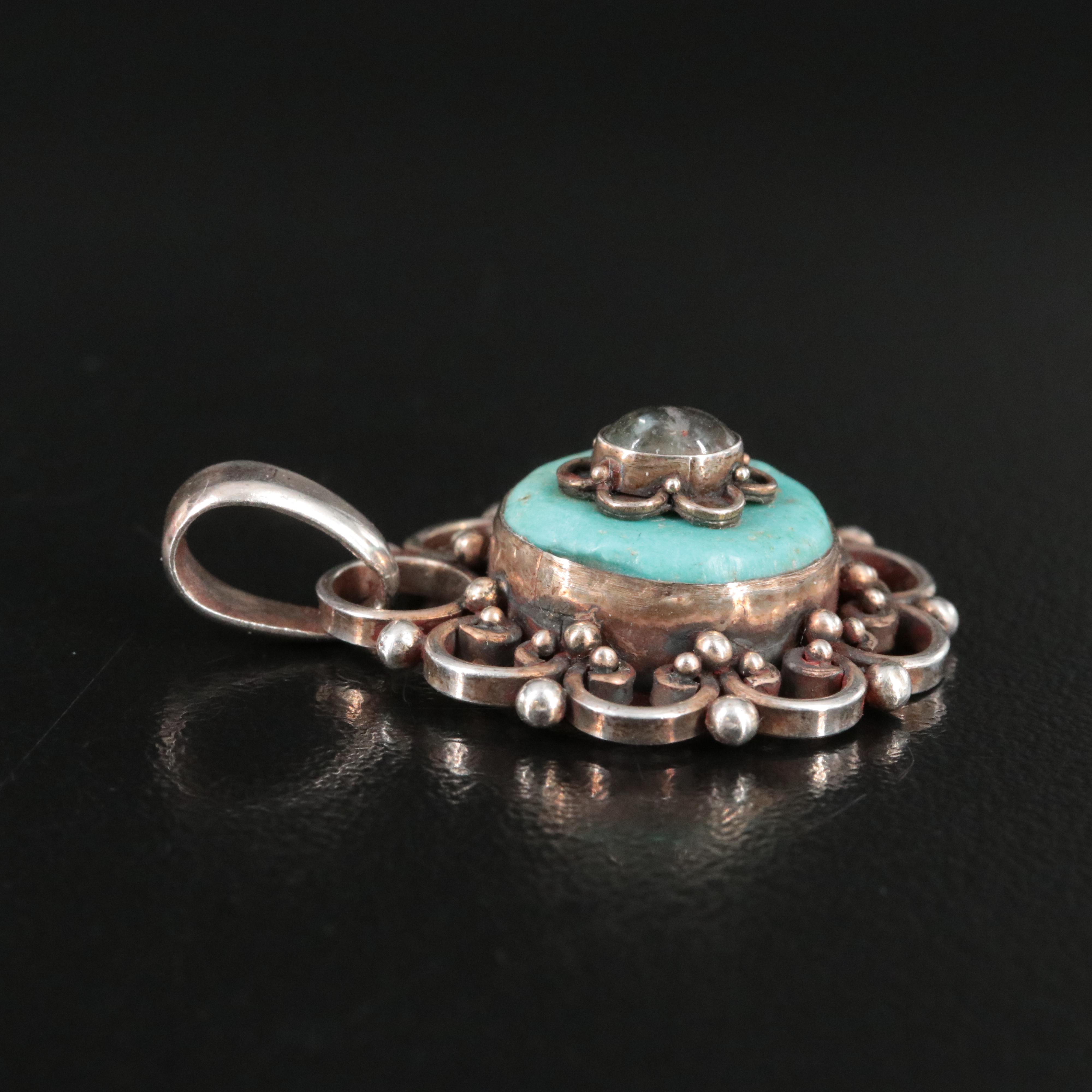 Sterling Rock Crystal and Turquoise Pendant